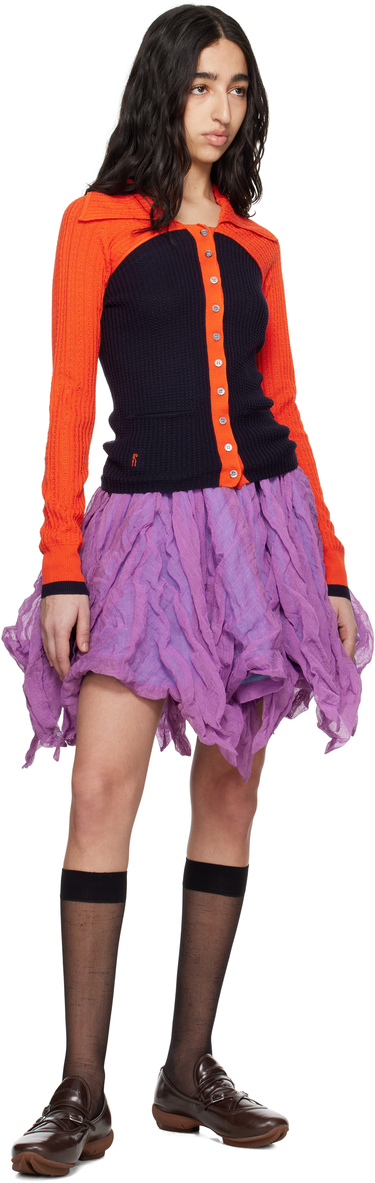 Kiko Kostadinov Navy & Orange Rover Knit Cardigan In Eclipse Blue / Vermi
