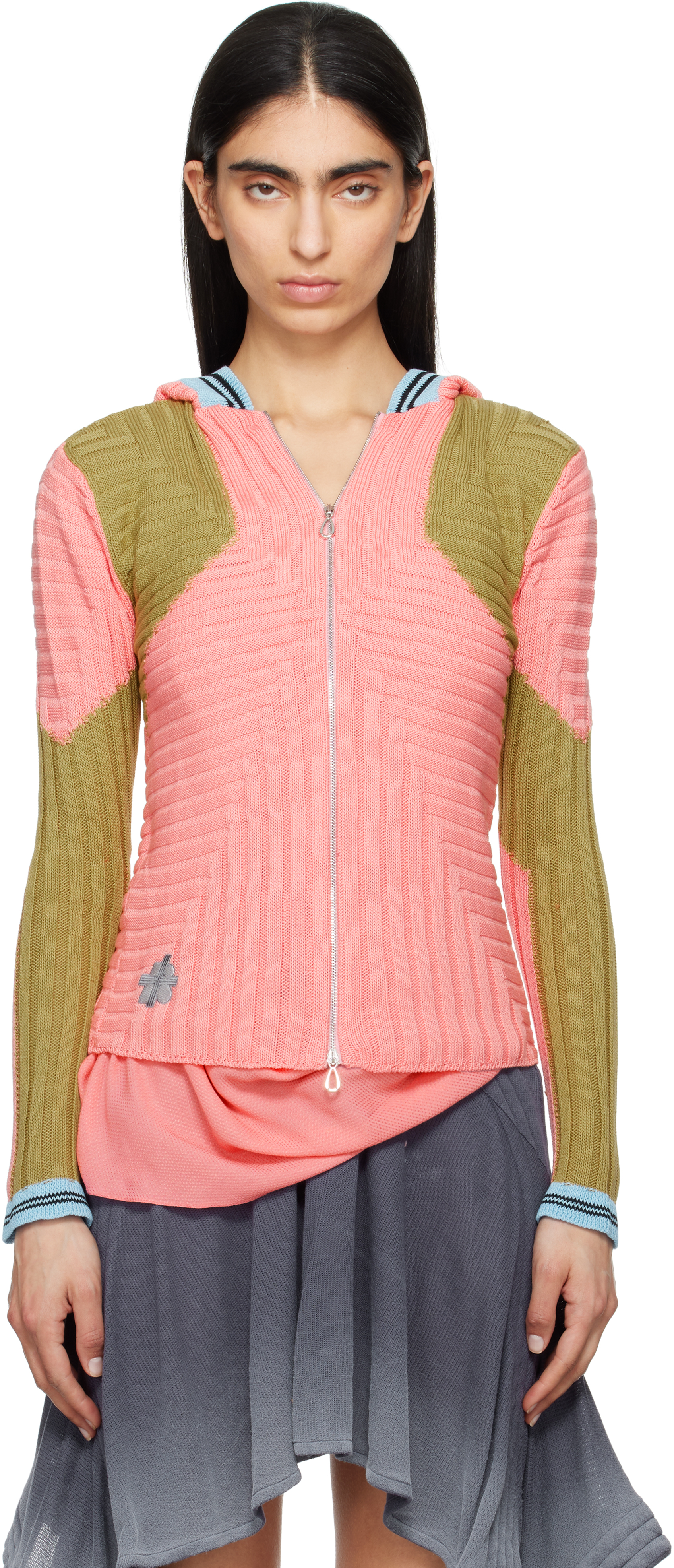 Pink & Green Quimby Fitted Knit Hoodie