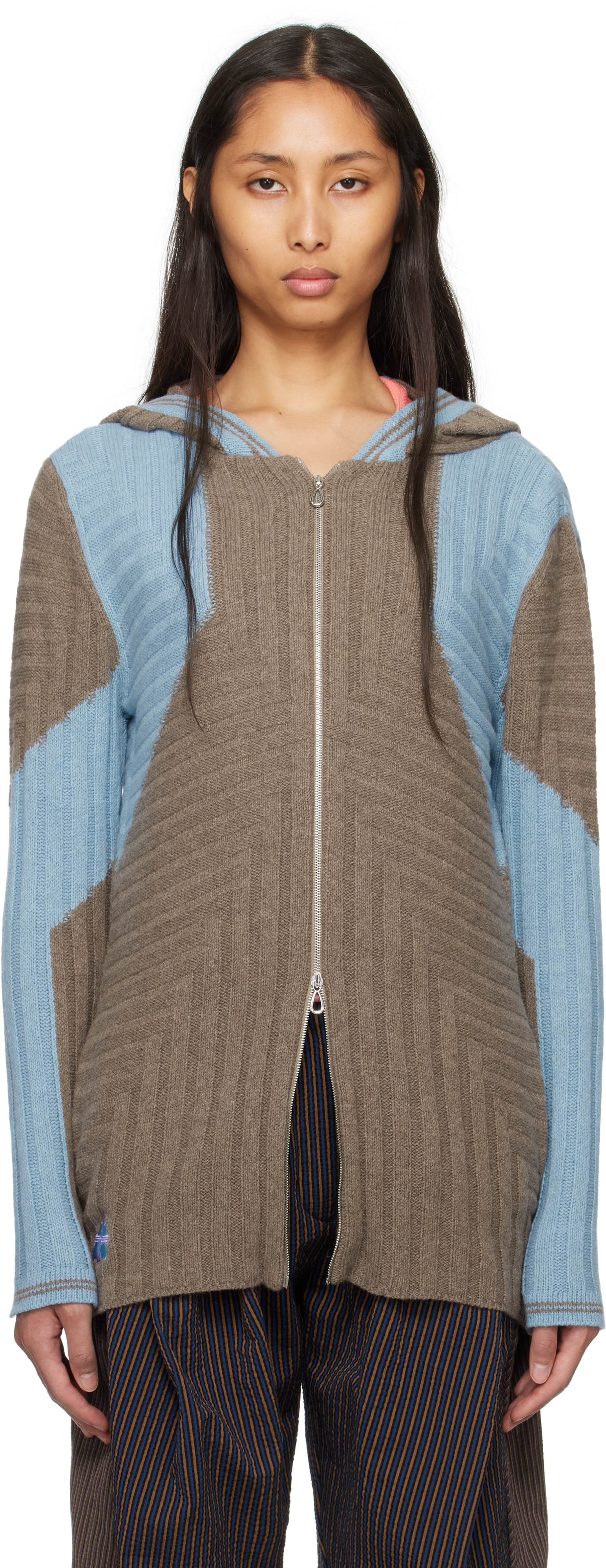 Brown & Blue Dakota Oversized Knit Hoodie
