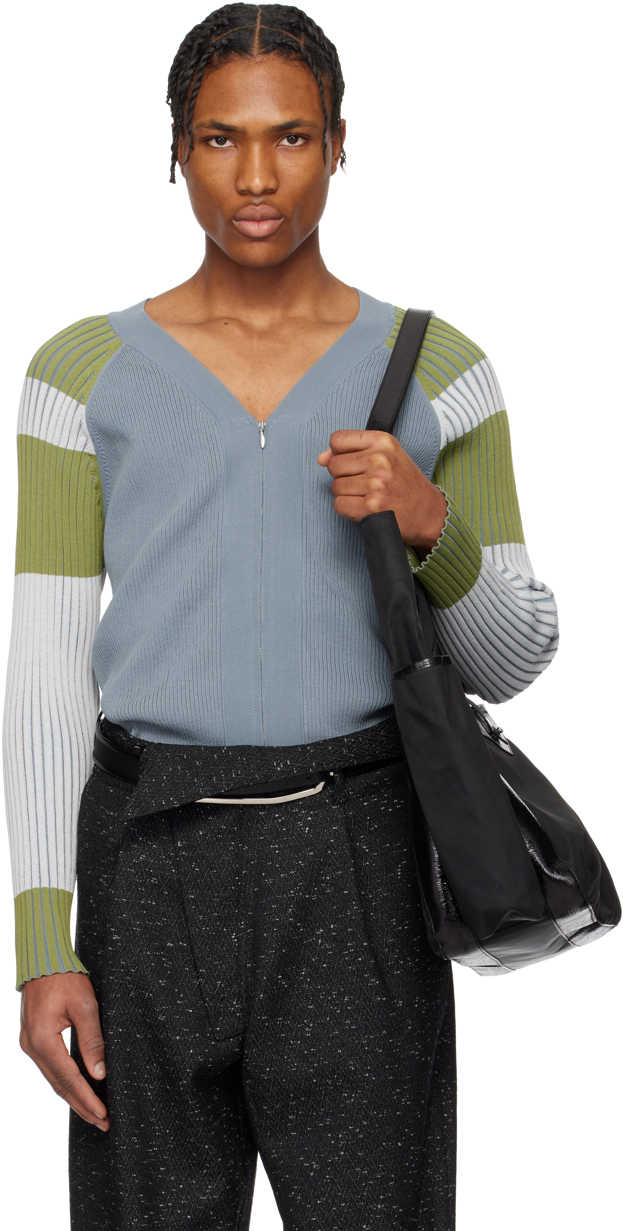 Kiko Kostadinov Inex Cardigan In Blue / Ivory / Green