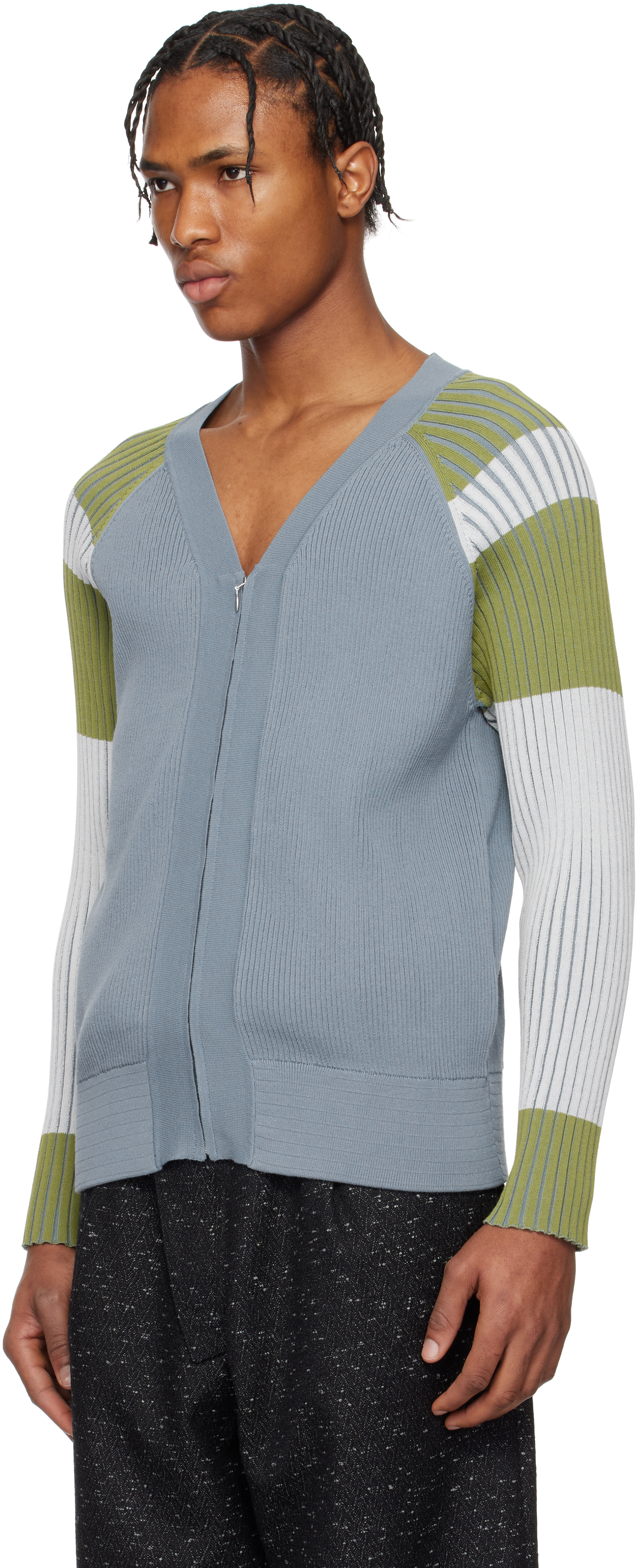 Kiko Kostadinov Inex Cardigan In Blue / Ivory / Green