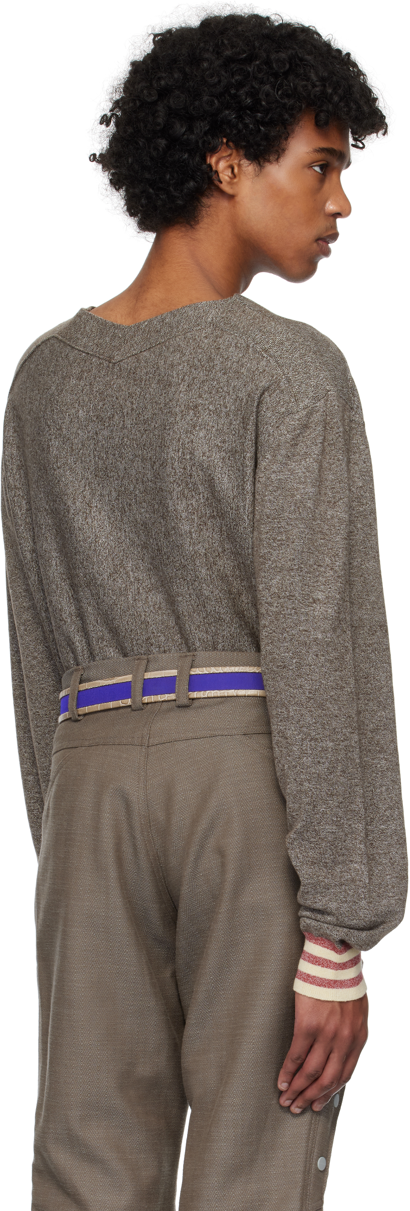 Kiko Kostadinov Ostro Stripe V-neck Sweater In Brown Melange / Red