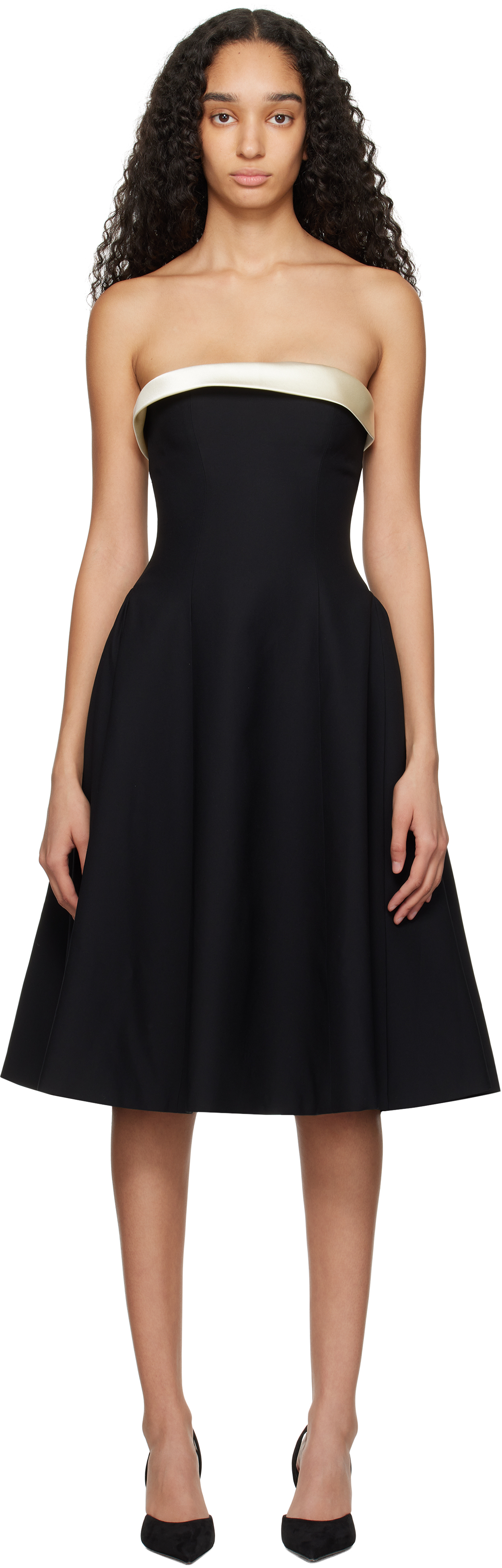 Black Strapless Opera Lady Length Midi Dress