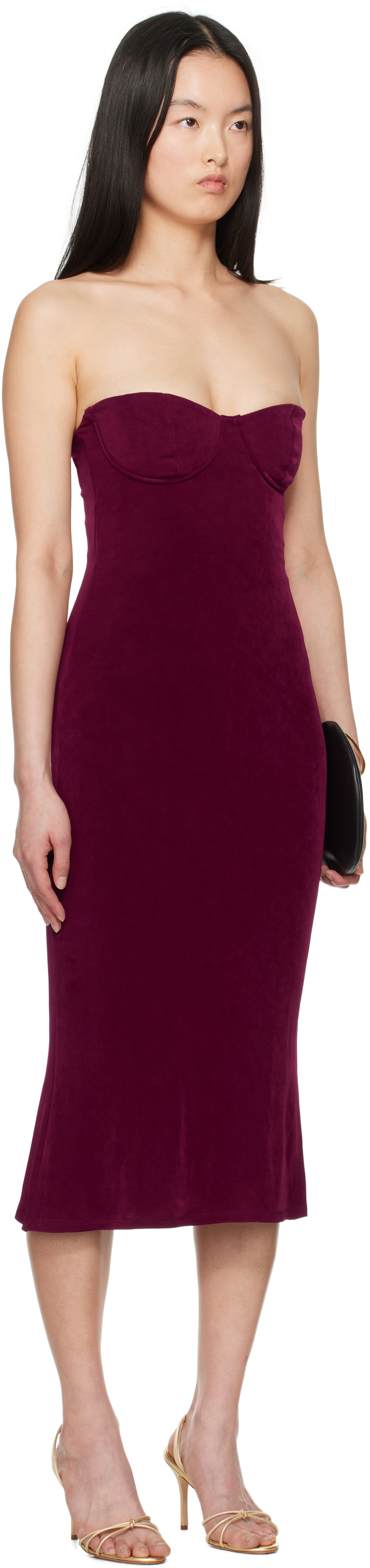 Mirror Palais Burgundy Strapless Supermodel Midi Dress In Sangre
