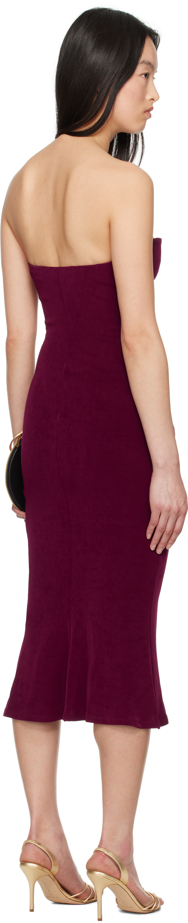 Mirror Palais Burgundy Strapless Supermodel Midi Dress In Sangre