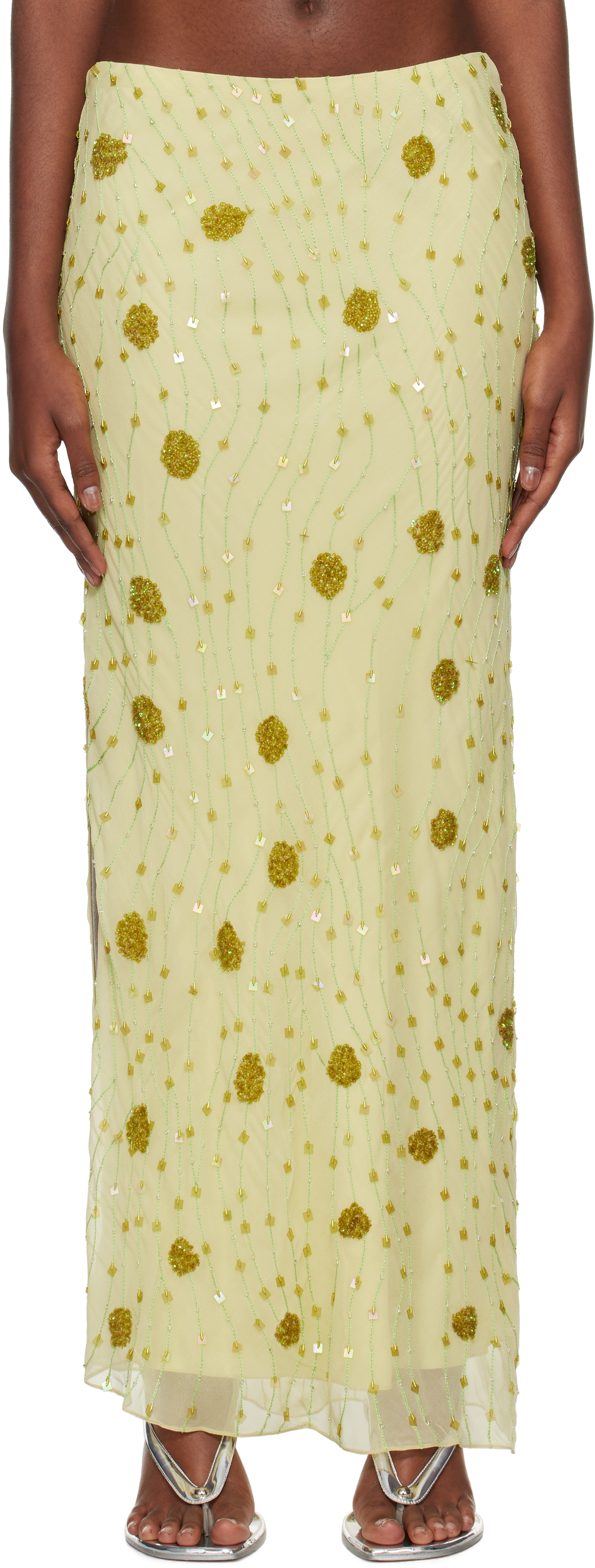 Shop Mirror Palais Green Beaded Maxi Skirt