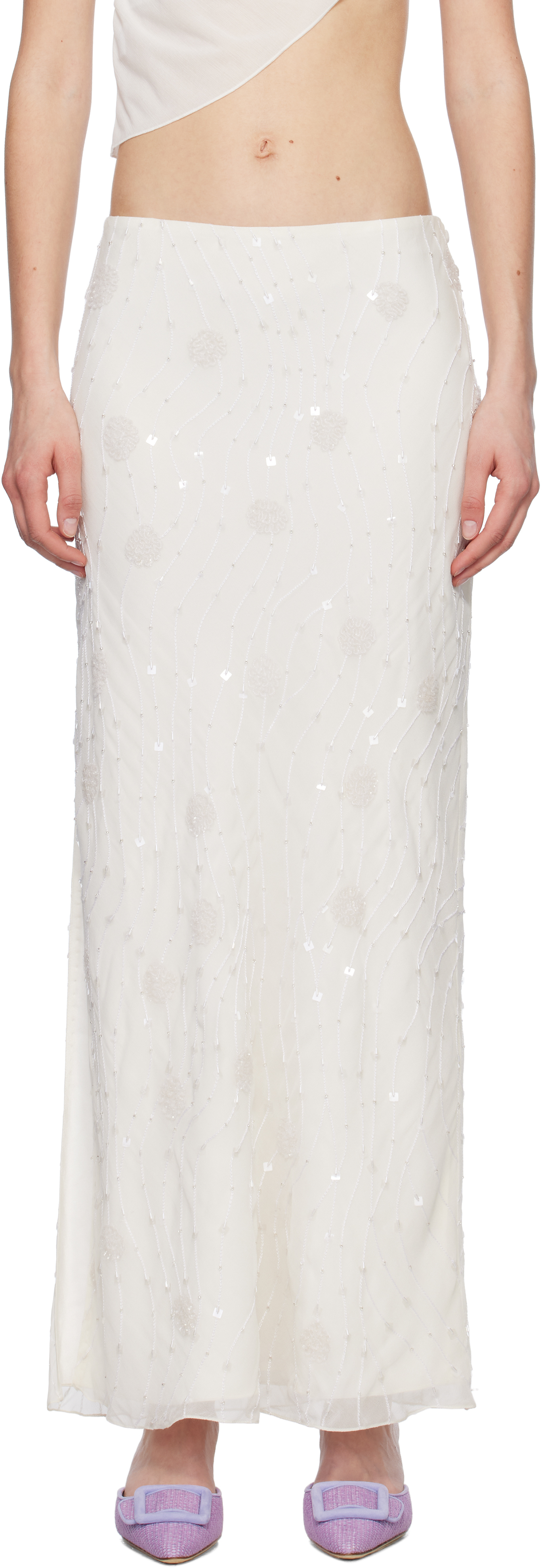 Mirror Palais Ssense Exclusive White Beaded Maxi Skirt In White