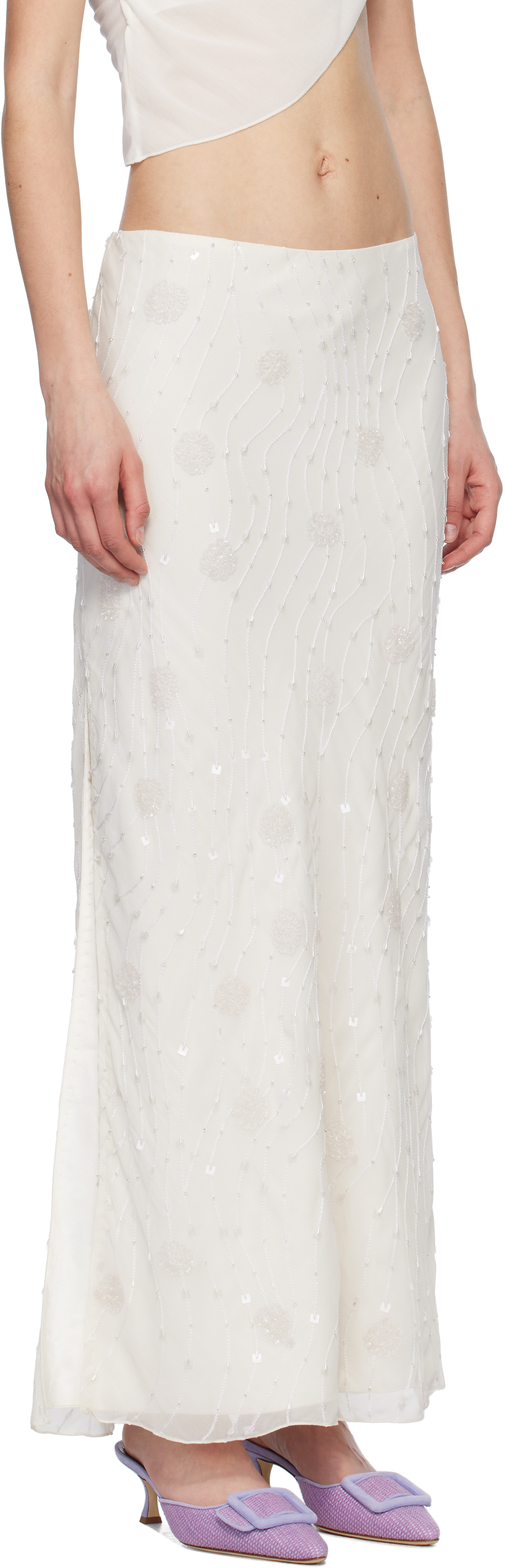 Mirror Palais Ssense Exclusive White Beaded Maxi Skirt In White