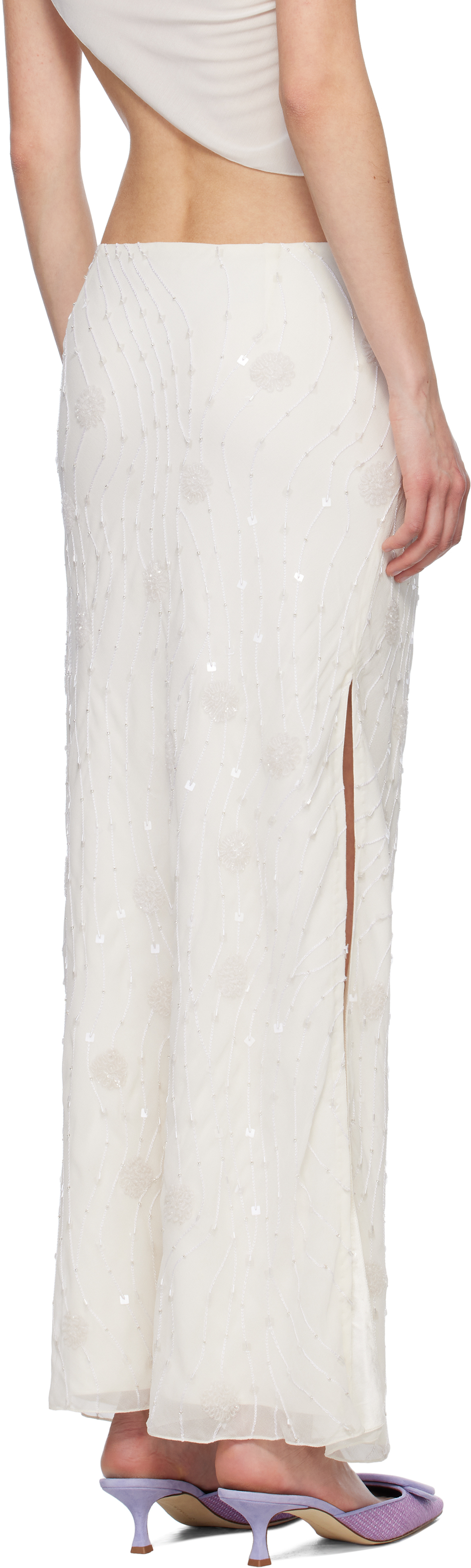Mirror Palais Ssense Exclusive White Beaded Maxi Skirt In White