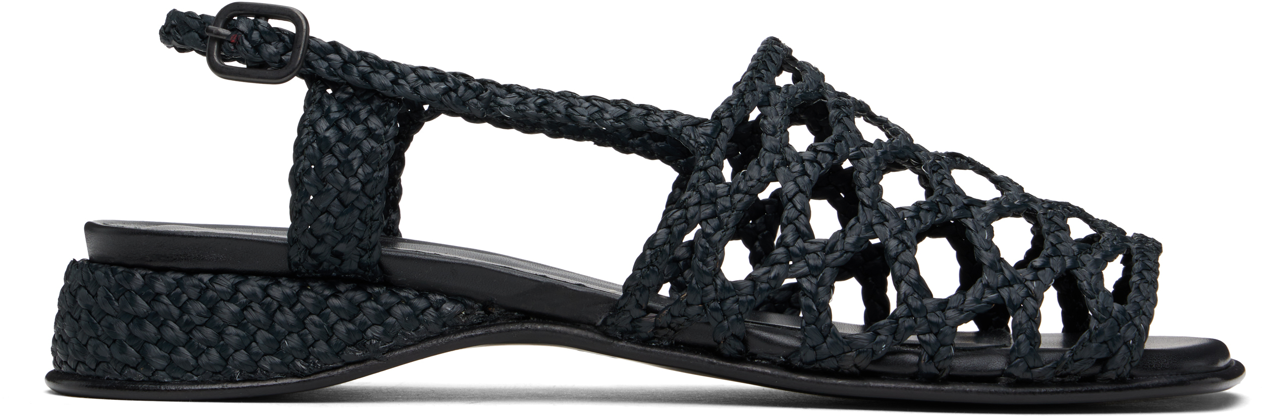 【HEREU】ブラック Alzira ラフィア サンダル Black Alzira Raffia Sandals by HEREU on Sale