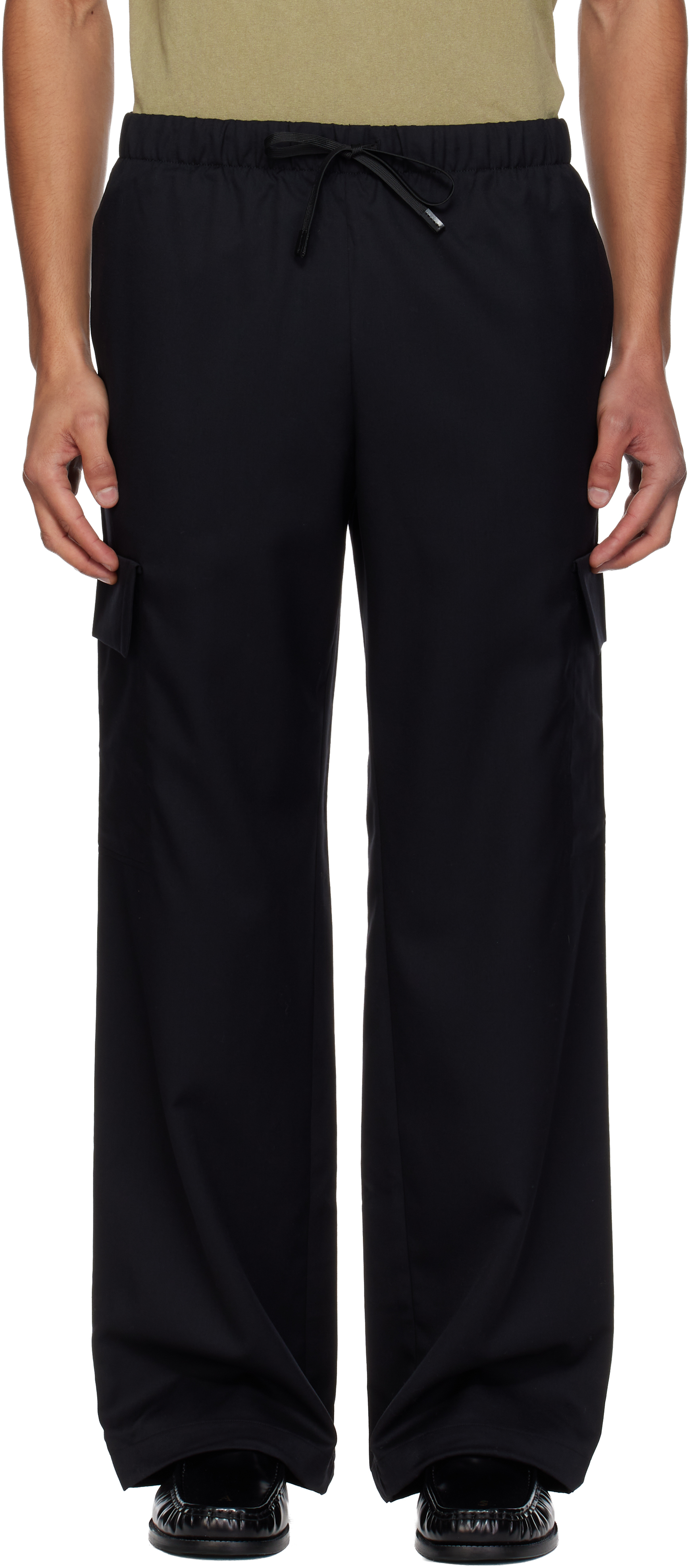 N.hoolywood Black Wide Easy Cargo Pants In Black
