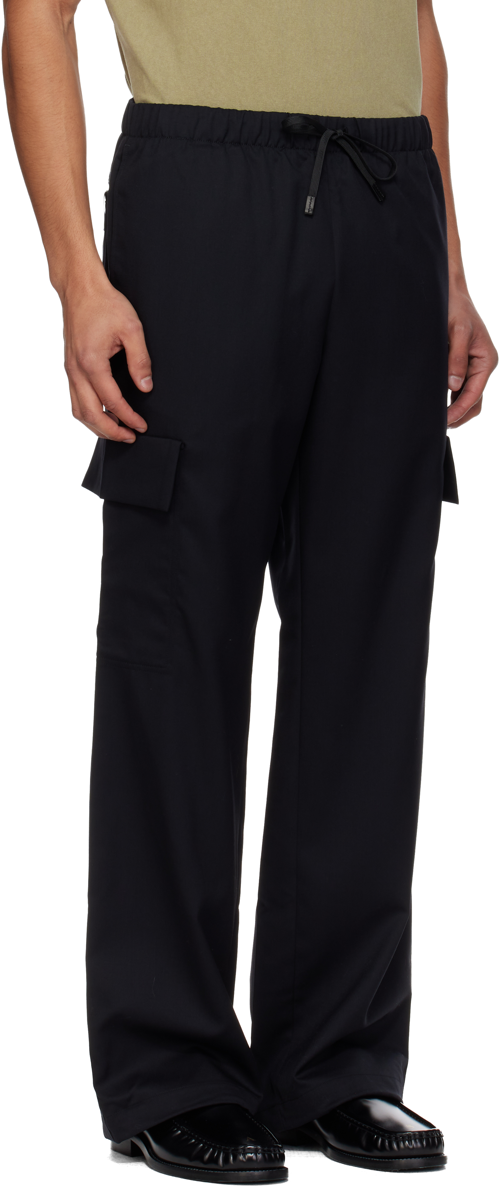 N.hoolywood Black Wide Easy Cargo Pants In Black