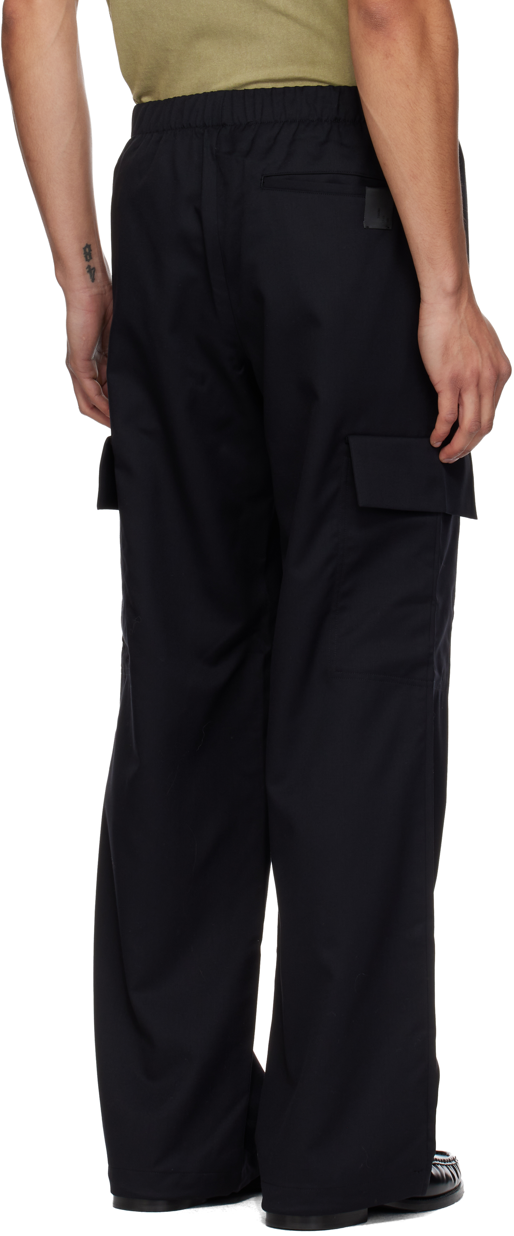 N.hoolywood Black Wide Easy Cargo Pants In Black
