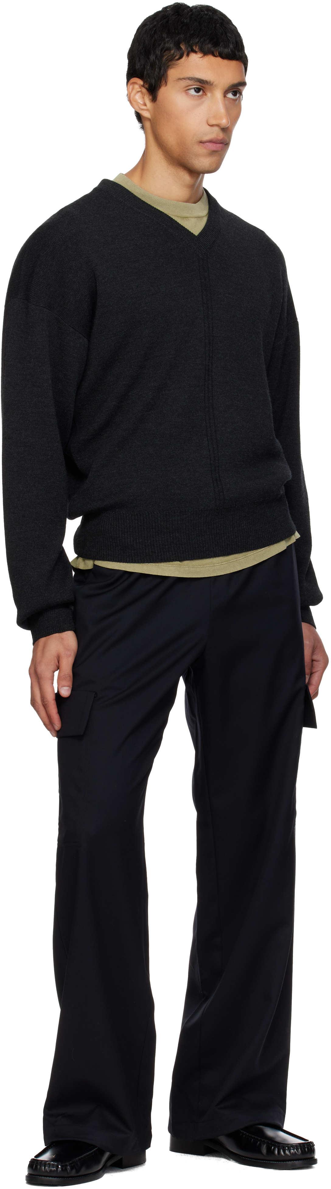 N.hoolywood Black Wide Easy Cargo Pants In Black