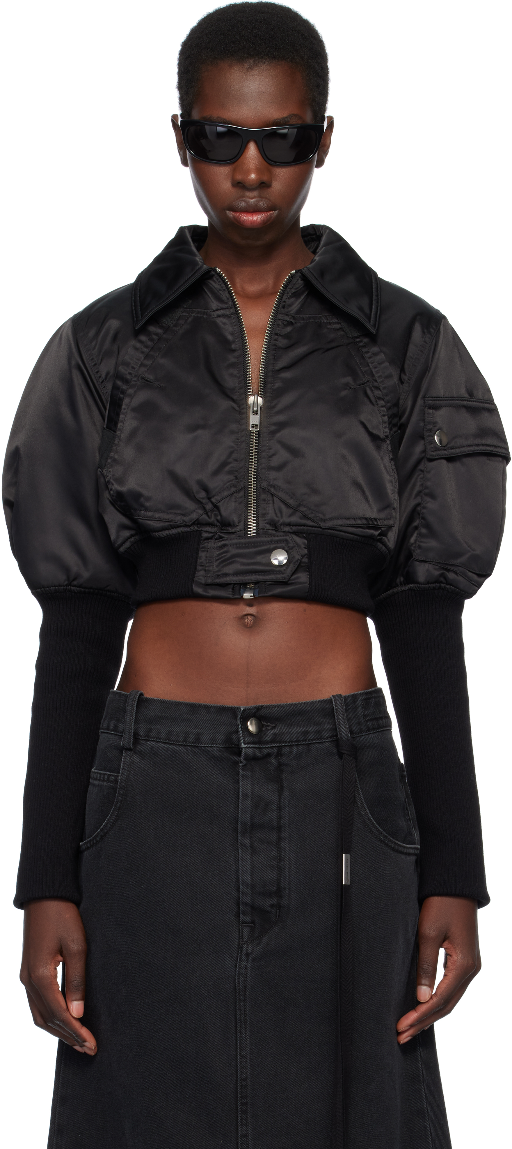 Black Aviator Bomber Jacket
