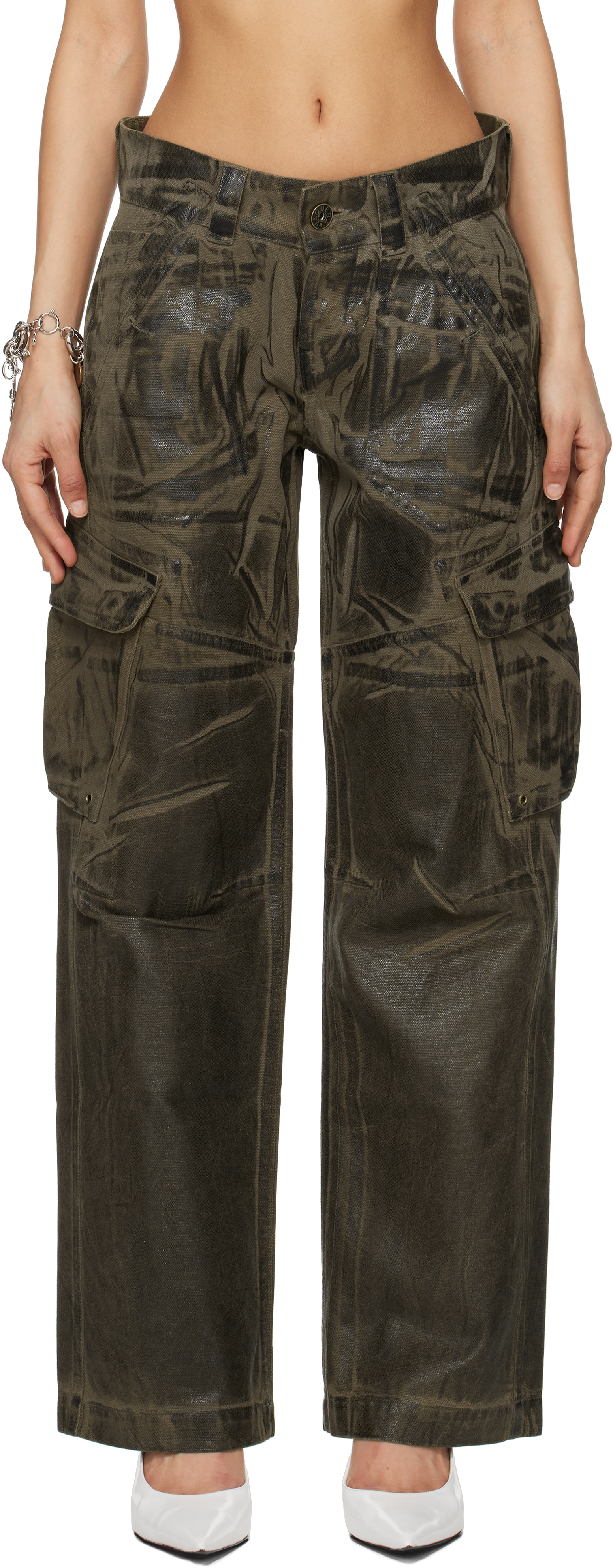 Khaki Low-Rise Cargo Pants