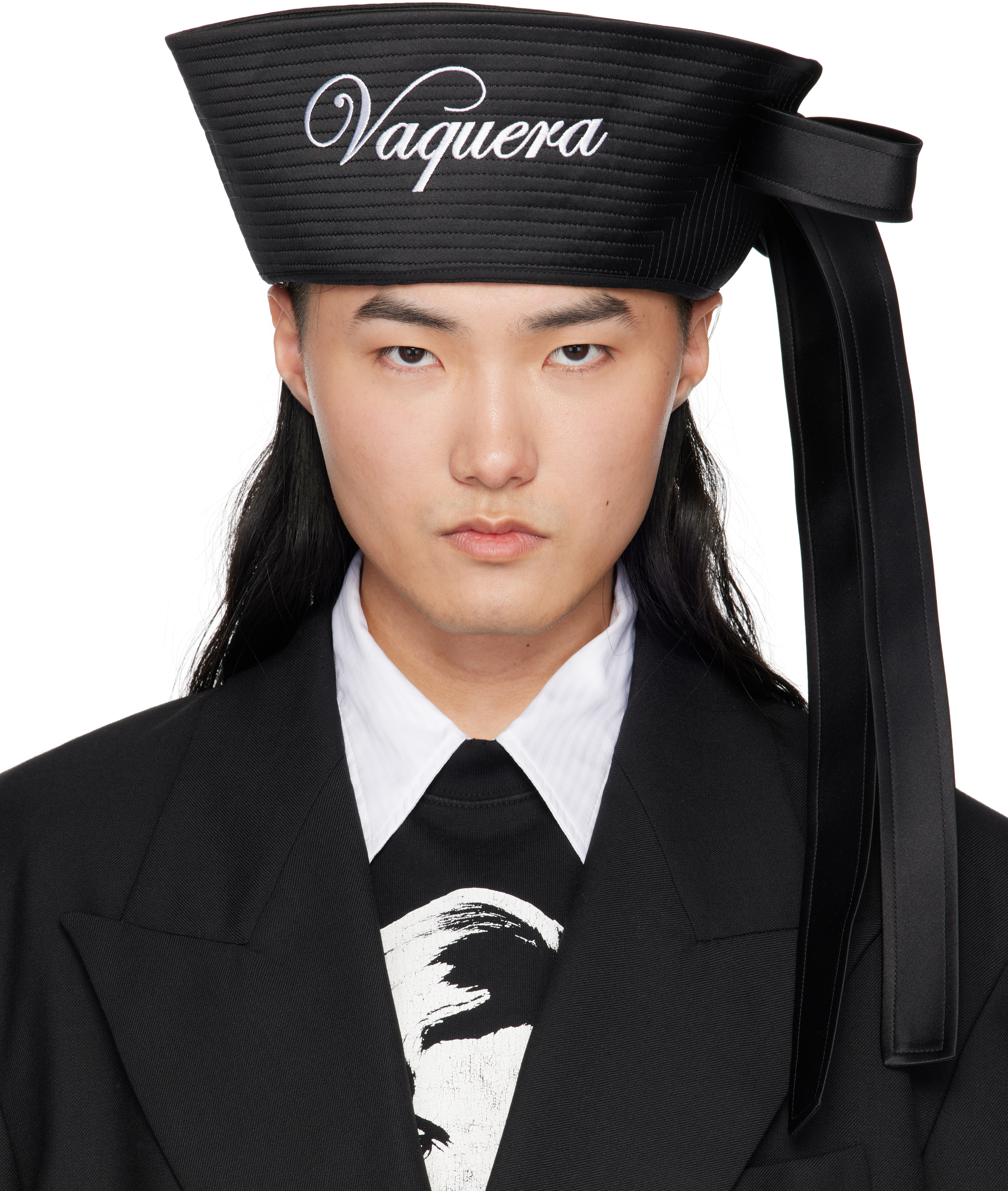 Black Embroidered Sailor Hat