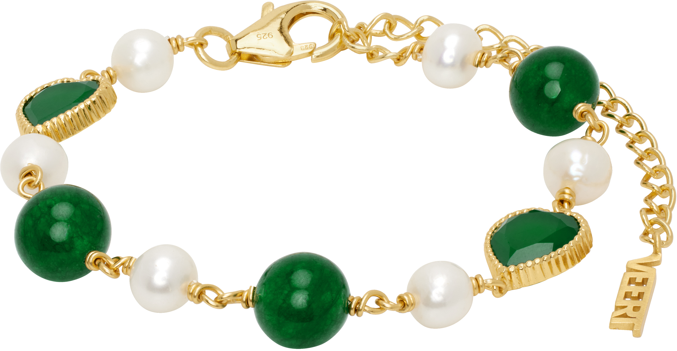 Gold 
Green Onyx Freshwater Pearl Bracelet