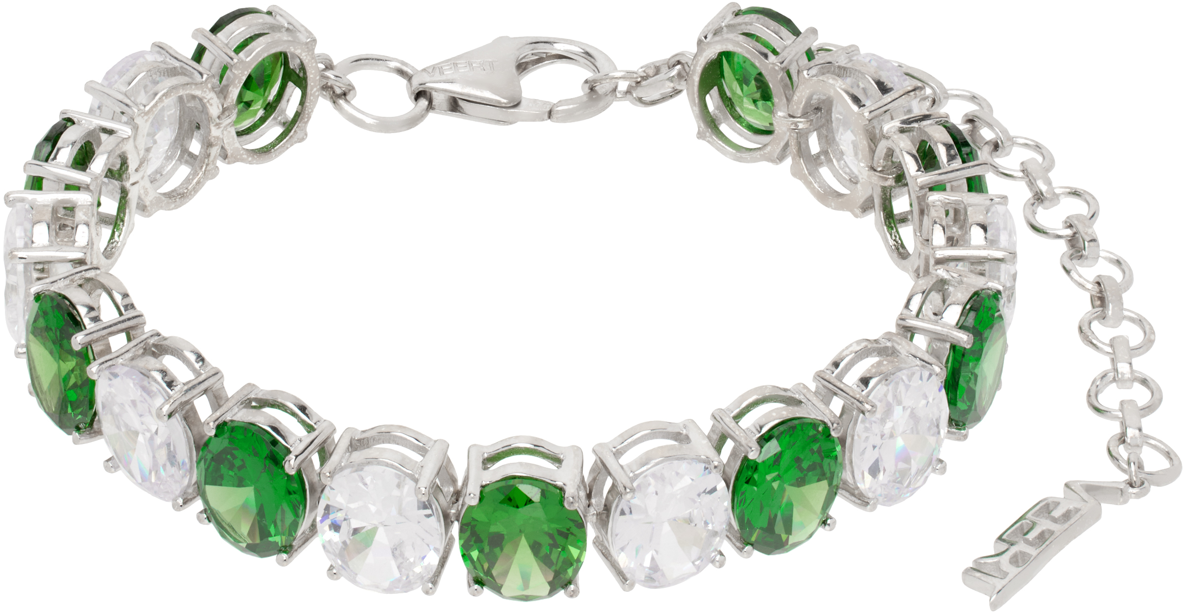 Veert White Gold 'the Clear & Green Tennis' Bracelet In White Gold/green