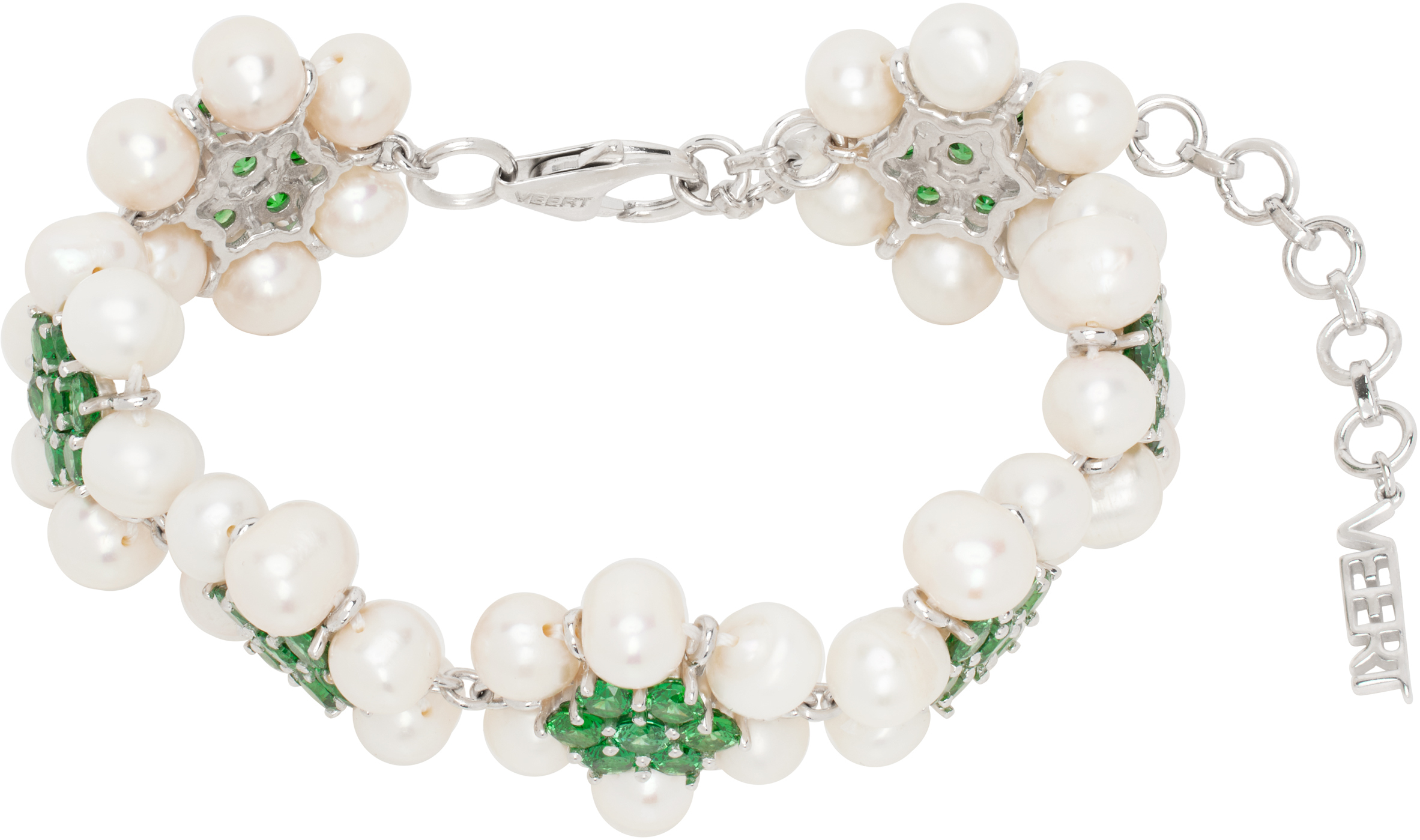 White Gold 'The 42 Pearl Green Flower' Bracelet