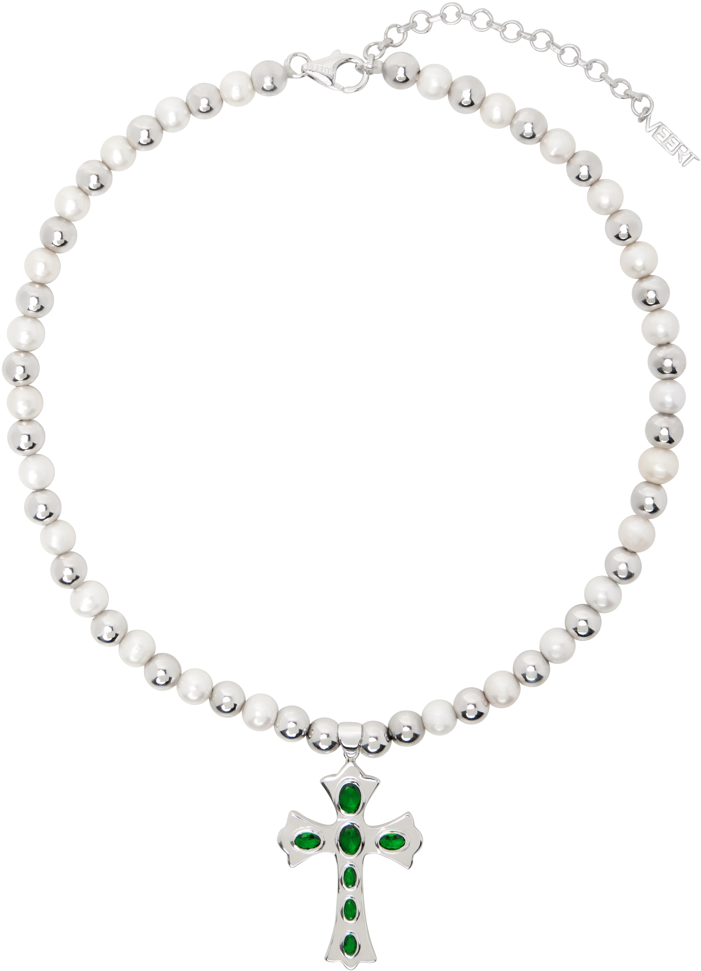 White Gold 
The Green Cross Freshwater Pearl
 Necklace