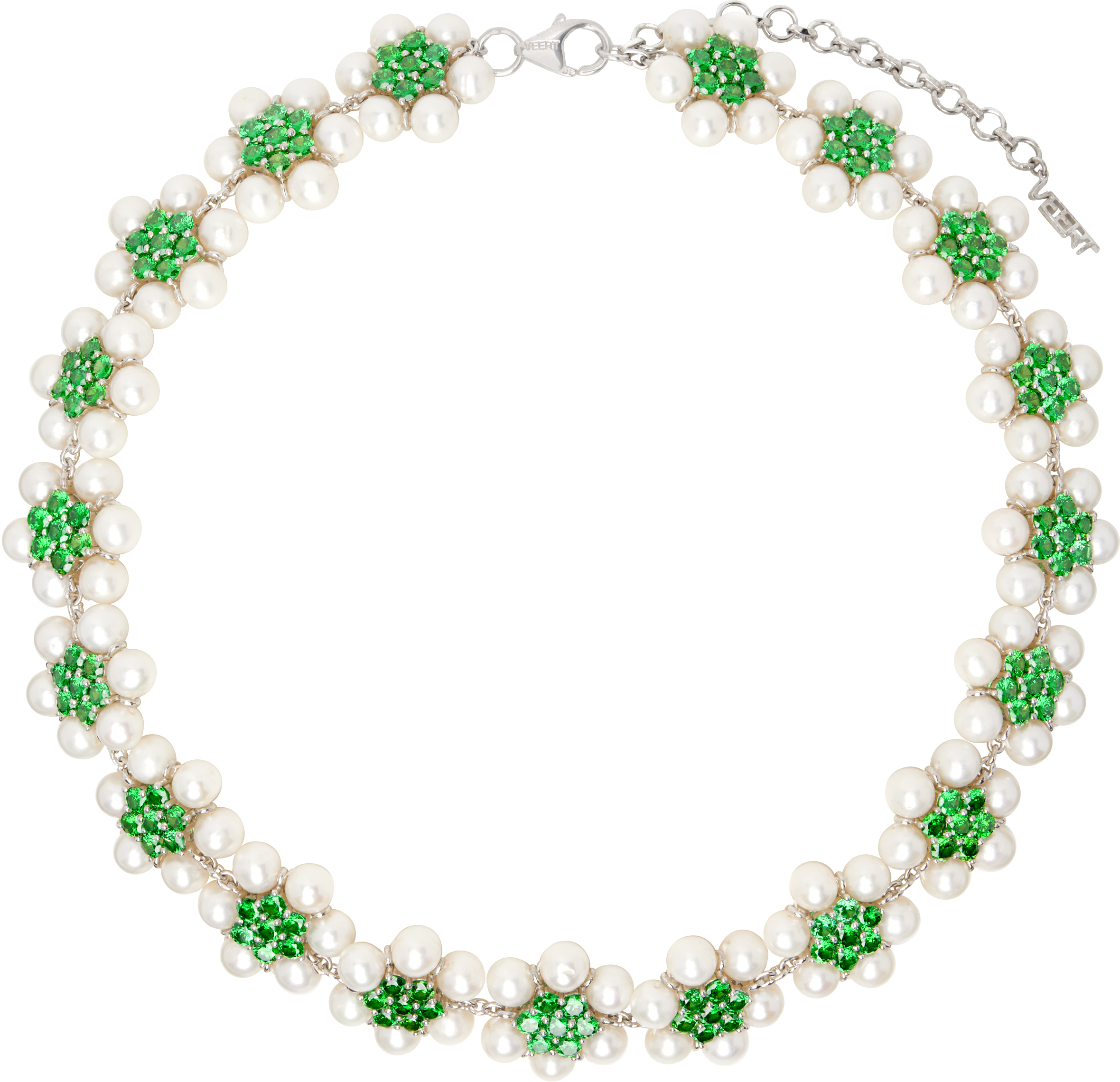 White Gold 
The 114 Pearl Green Flower
 Necklace