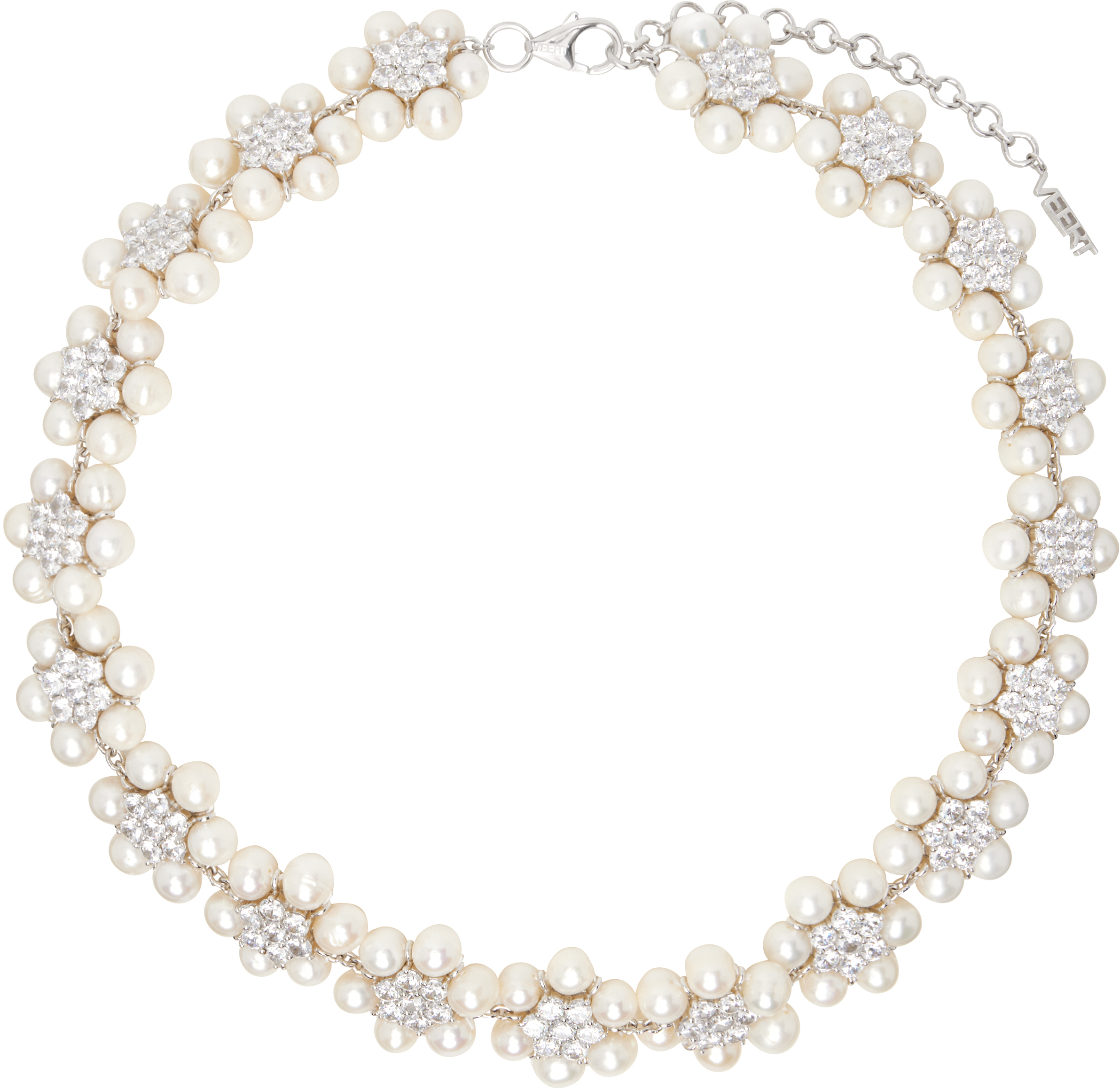 White Gold 
The 114 Pearl Clear Flower
 Necklace