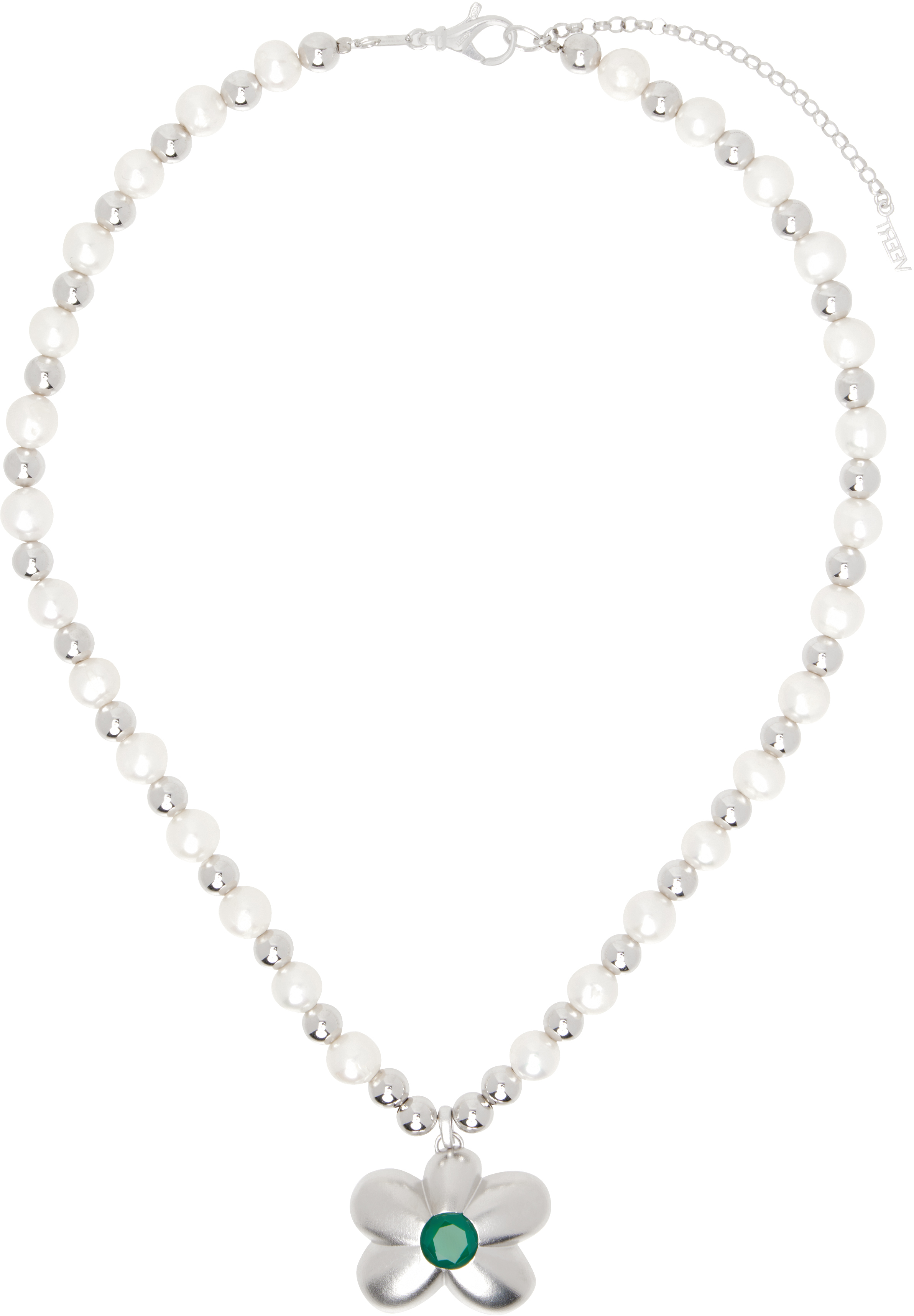 White Gold 
The Flower Pearl Bead Chain
 Necklace