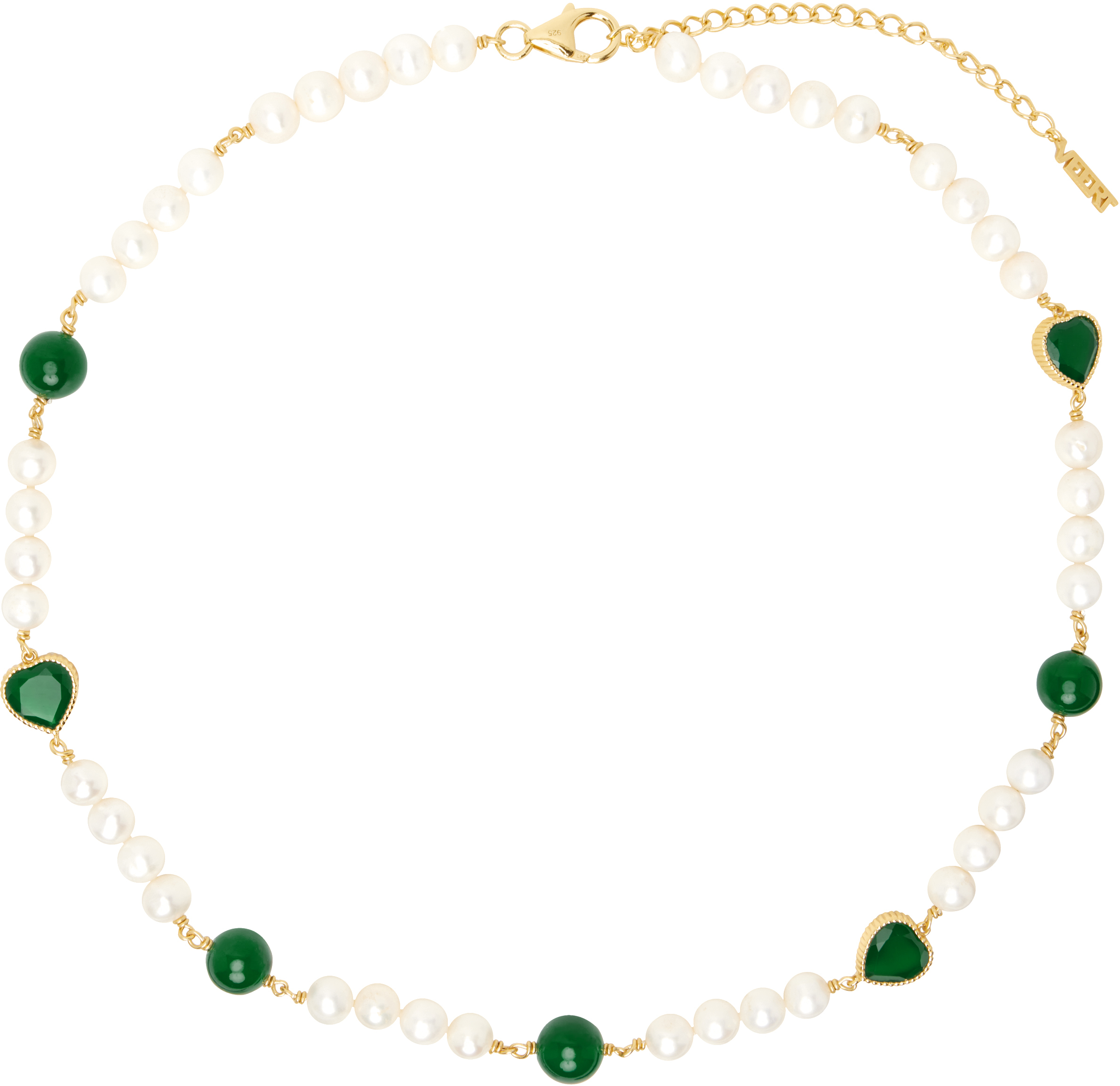 Veert White & Gold Onyx Freshwater Pearl Necklace In Pearl/green