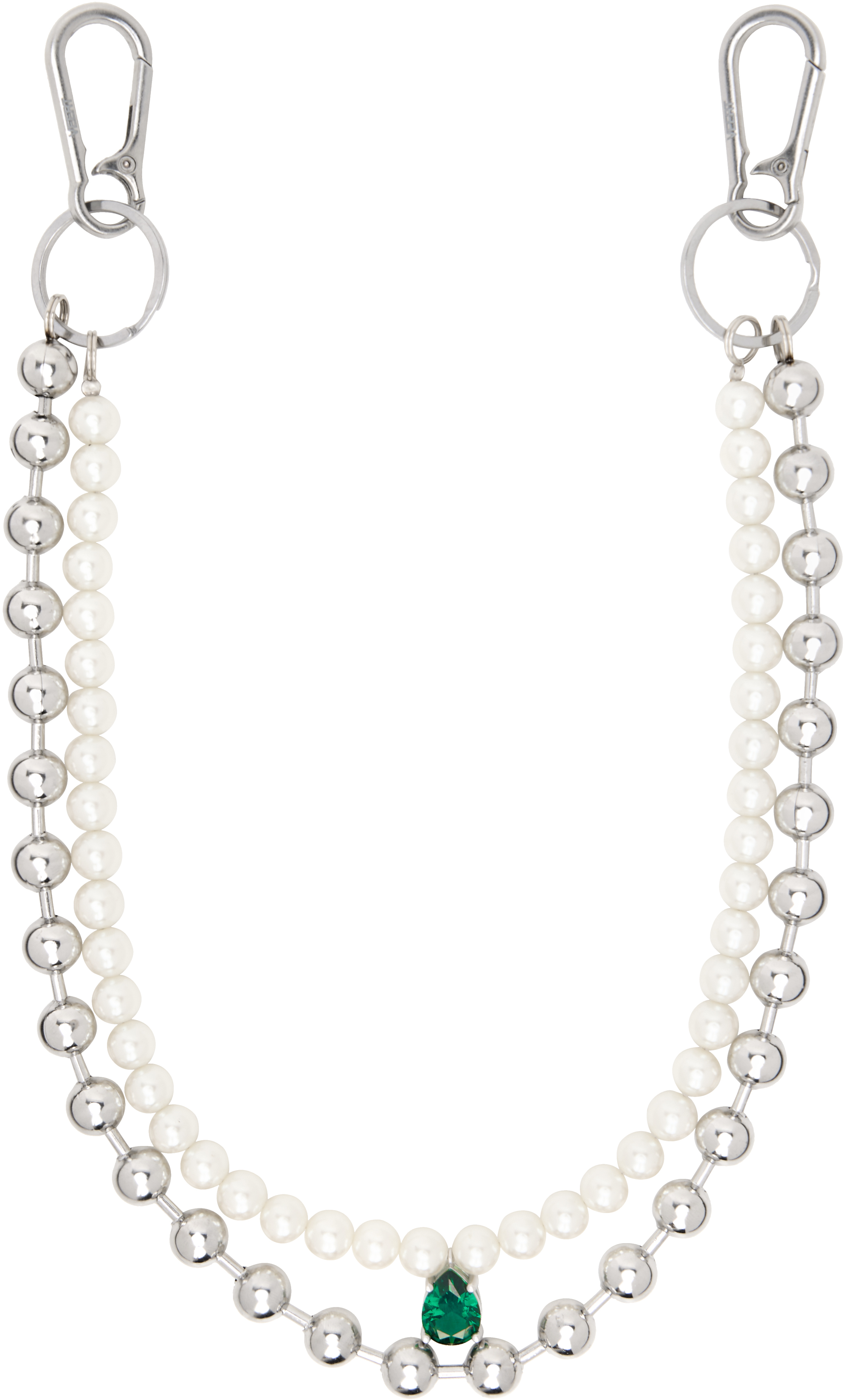 Shop Veert Silver 'the Ball Pearl' Keychain In Pearl & Steel