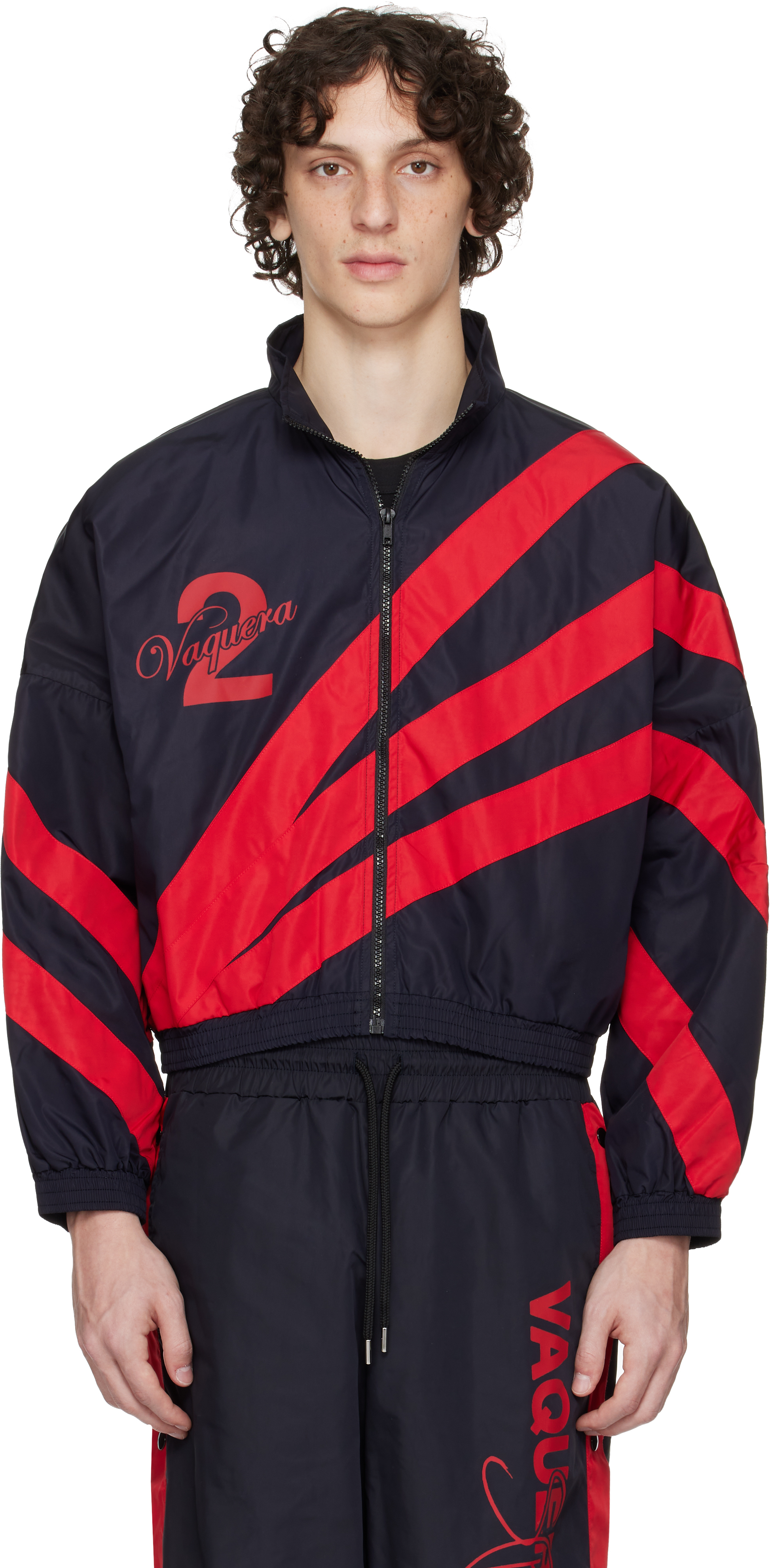 Black & Red Windbreaker Jacket by VAQUERA on Sale