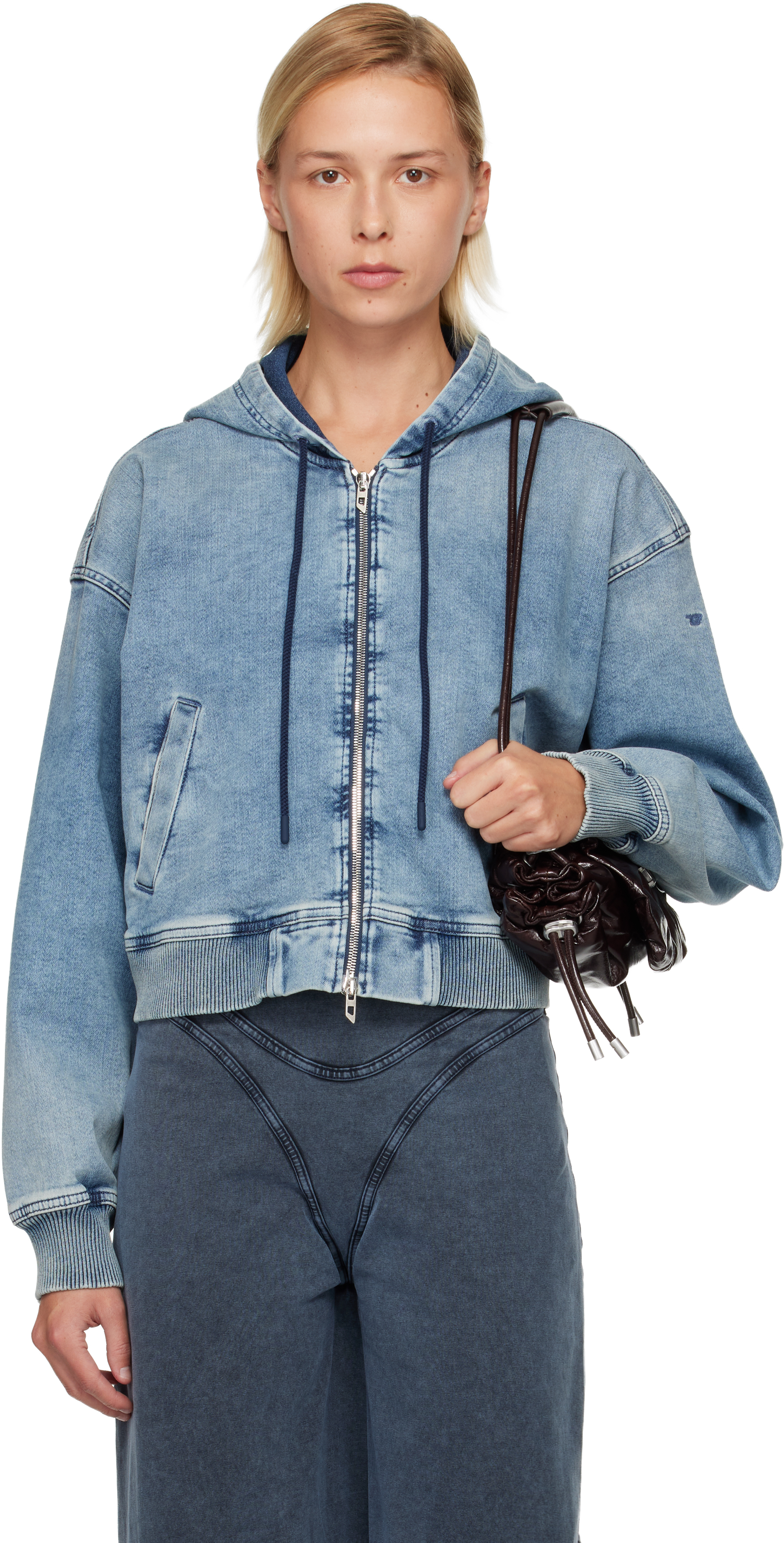 Diesel Hooded Zip-up Denim Jacket In Blue