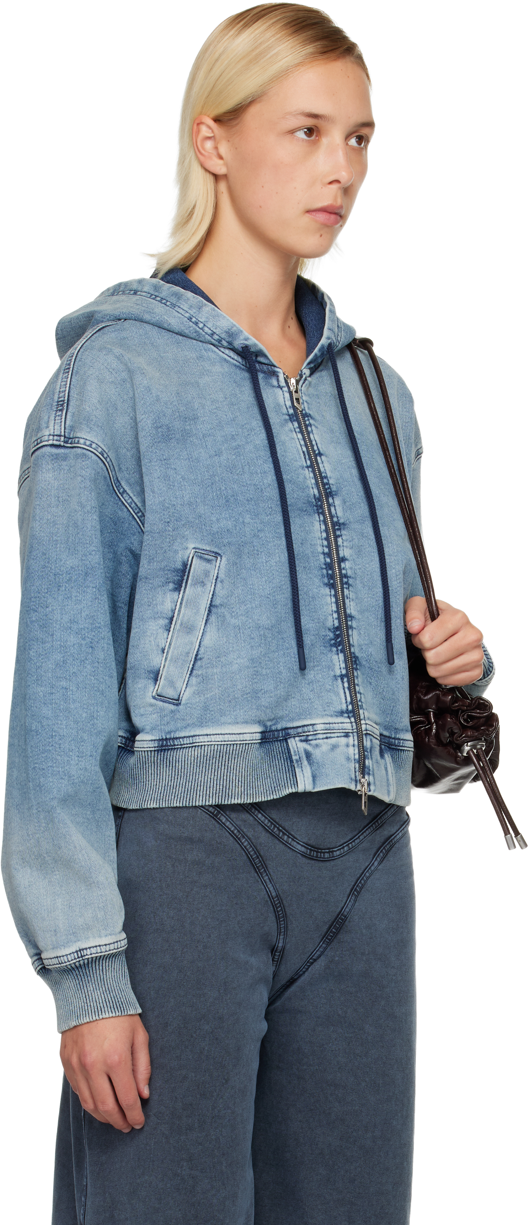 Diesel Hooded Zip-up Denim Jacket In Blue