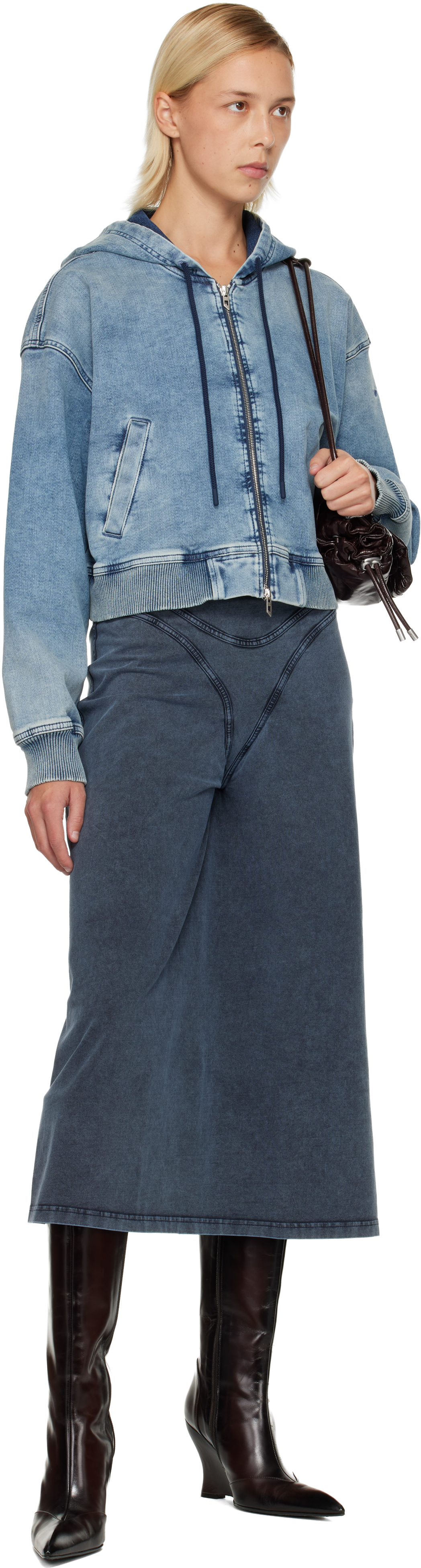 Diesel Hooded Zip-up Denim Jacket In Blue