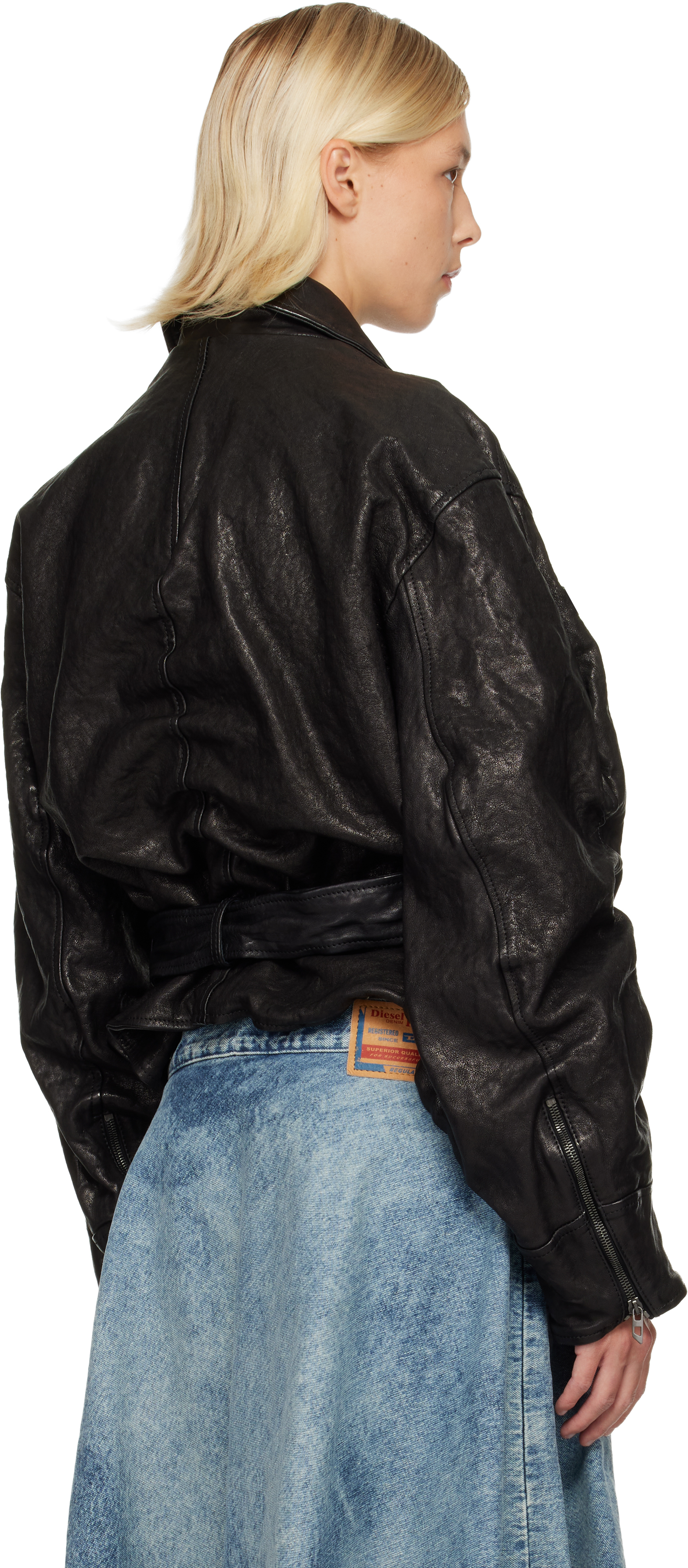 Diesel Black L-oys Leather Bomber Jacket