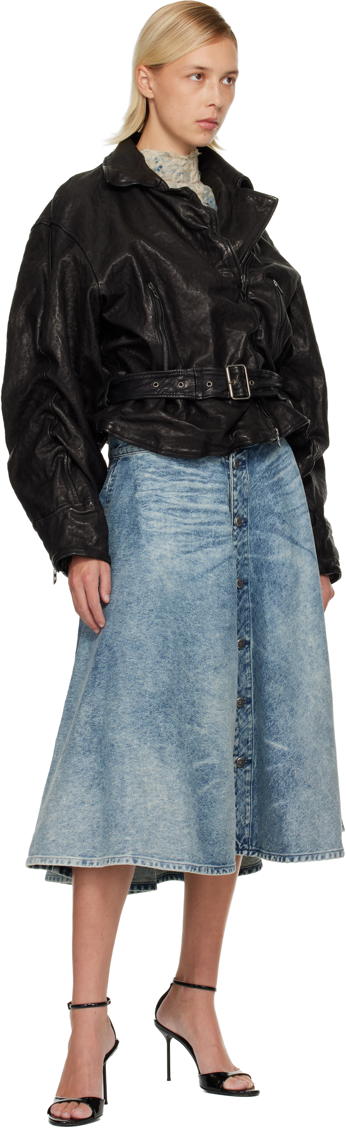 Diesel Black L-oys Leather Bomber Jacket