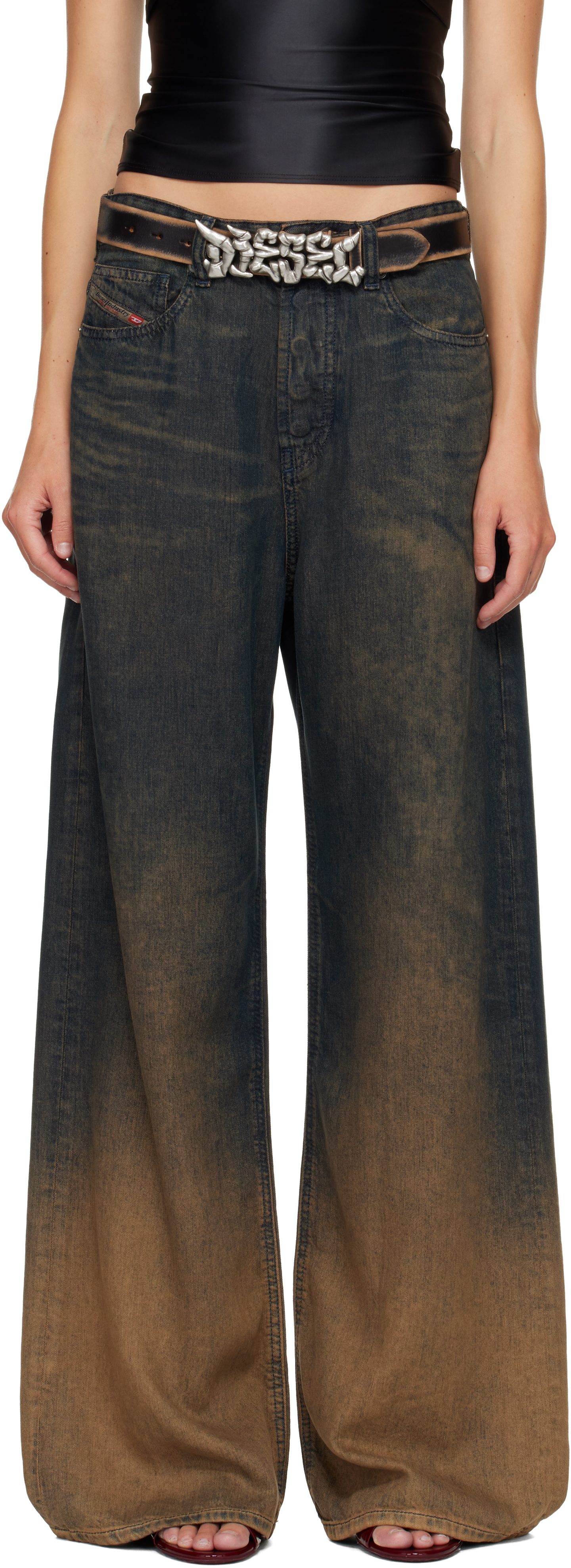 Diesel Blue & Brown Relaxed 1996 D-sire Jeans In Brown