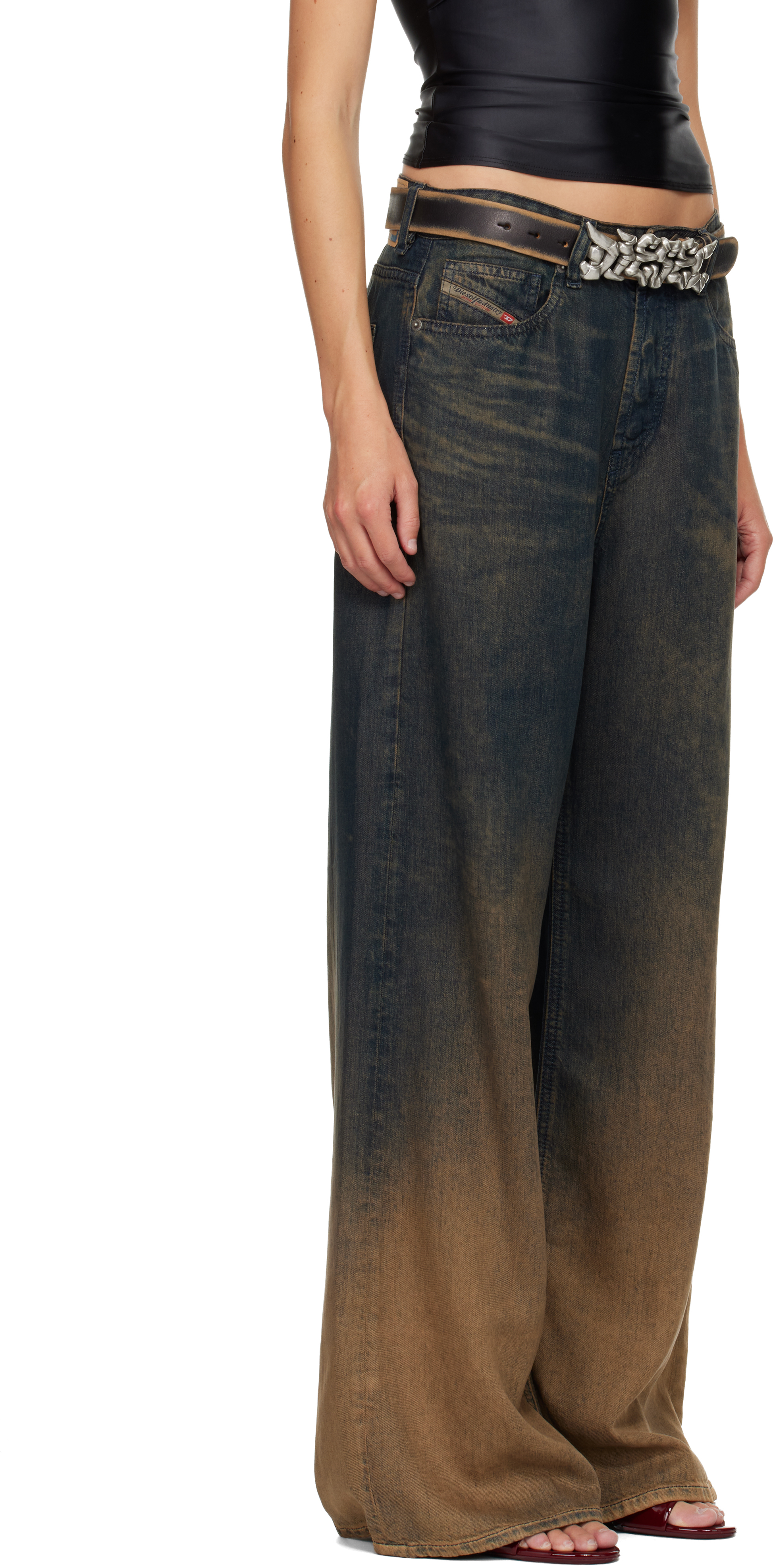 Diesel Blue & Brown Relaxed 1996 D-sire Jeans In Brown