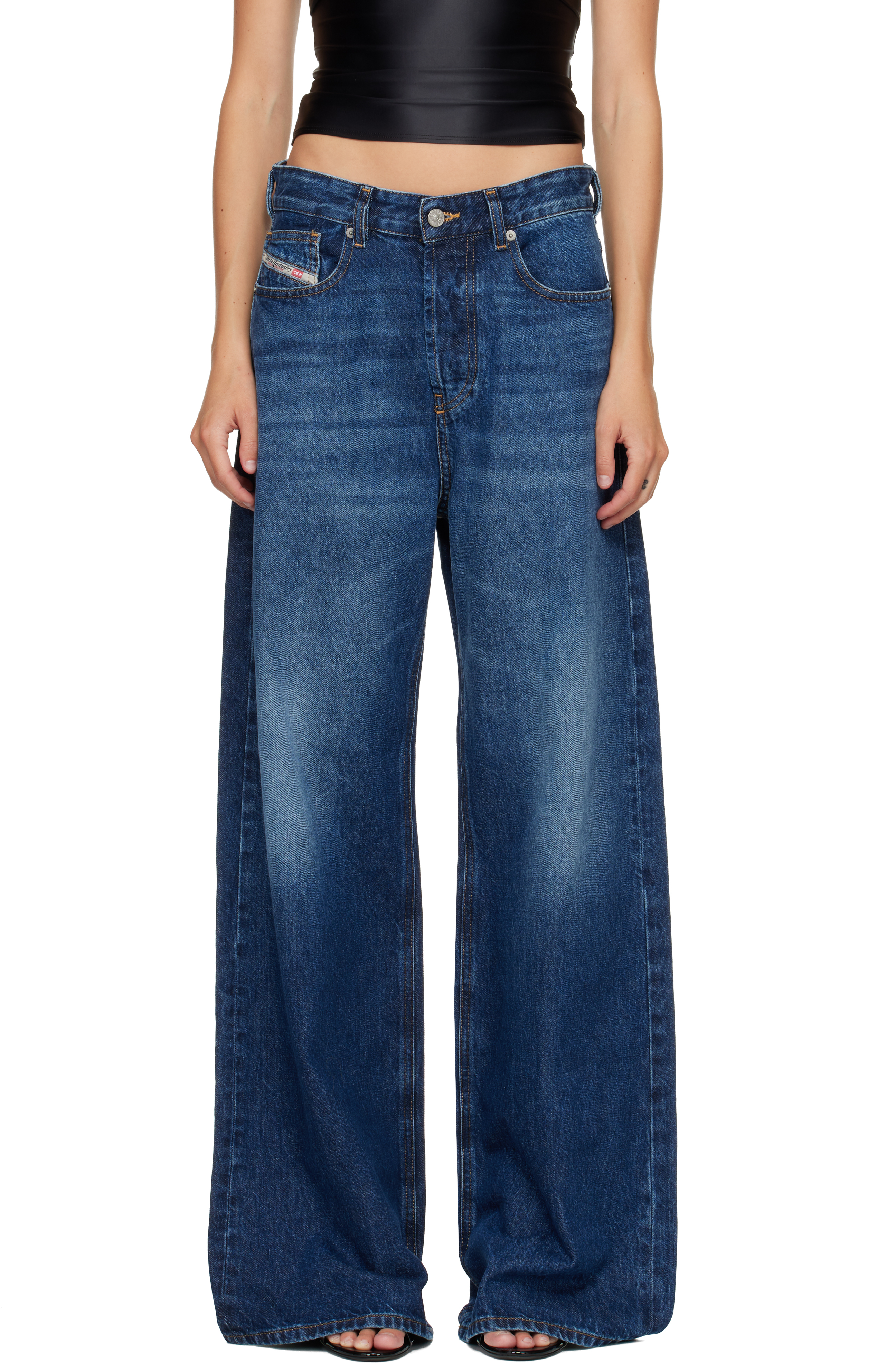 Diesel D-sire 1996 Blue Jeans With Wide Leg And Logo Patch On The Rear In Denim Woman In Blue