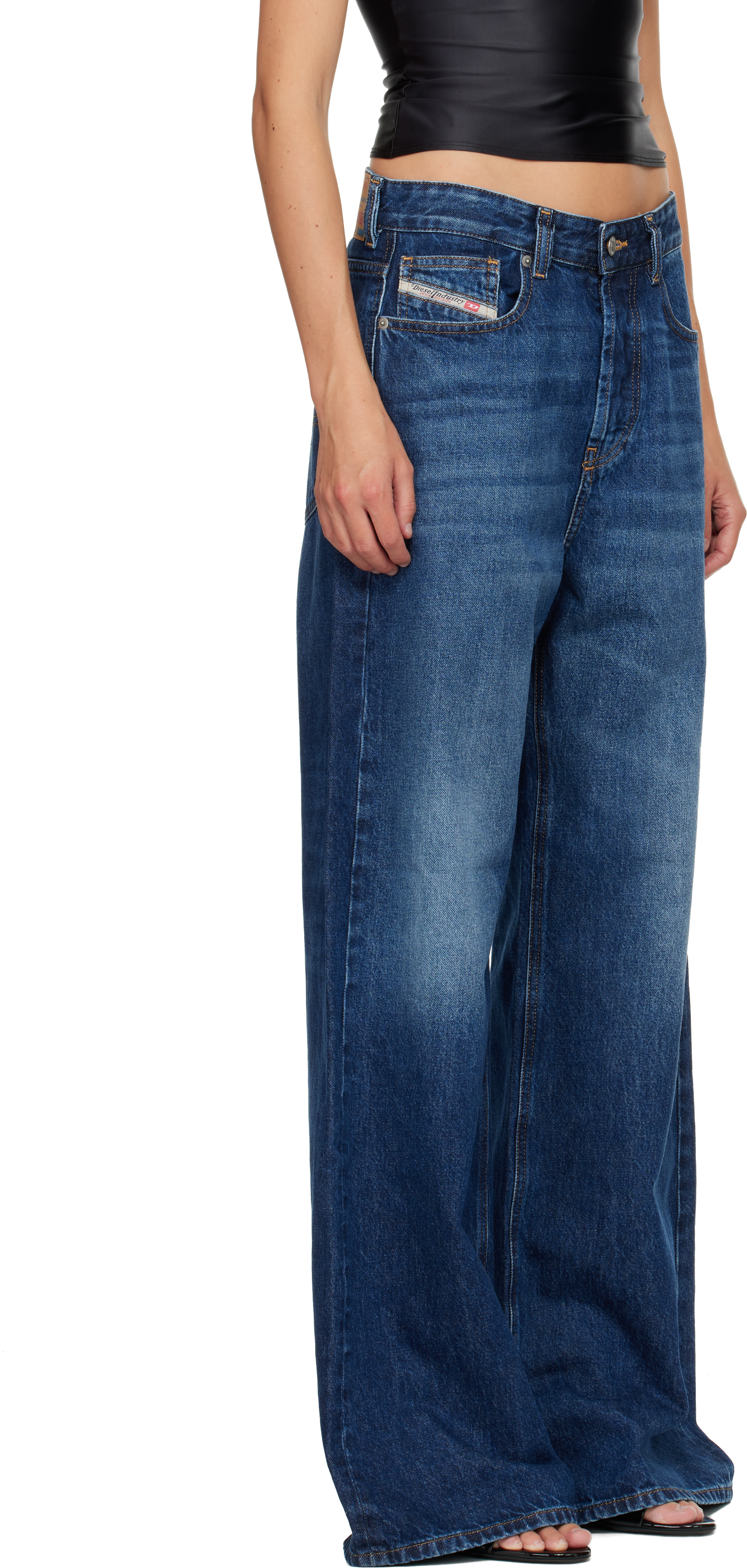 Diesel D-sire 1996 Blue Jeans With Wide Leg And Logo Patch On The Rear In Denim Woman In Blue