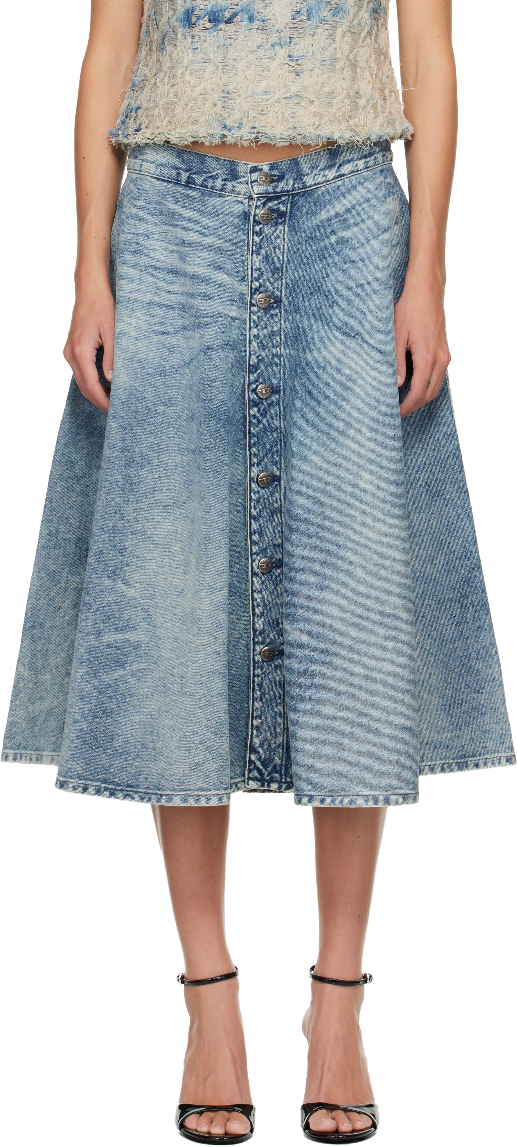 Diesel Blue De-annet-b Denim Midi Skirt