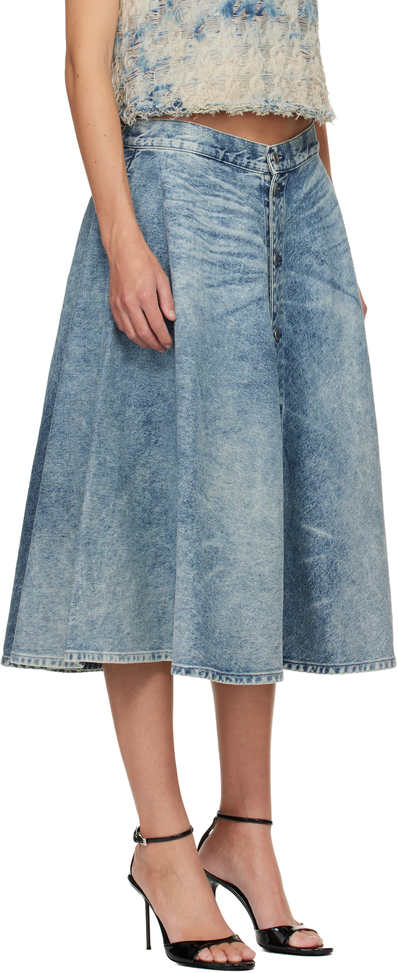 Diesel Blue De-annet-b Denim Midi Skirt