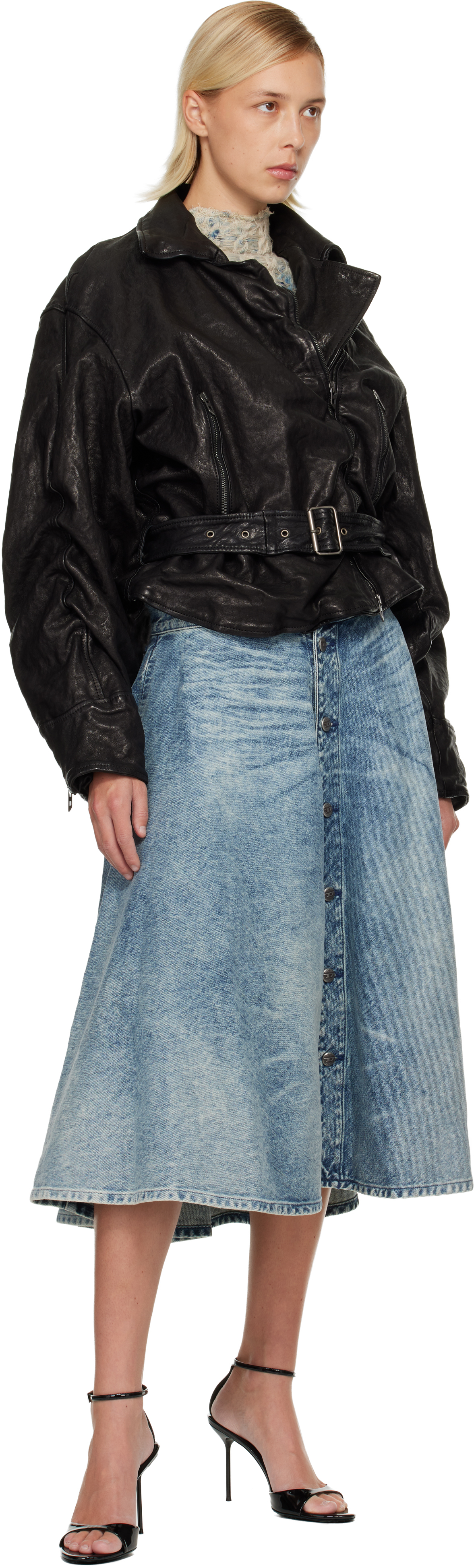 Diesel Blue De-annet-b Denim Midi Skirt