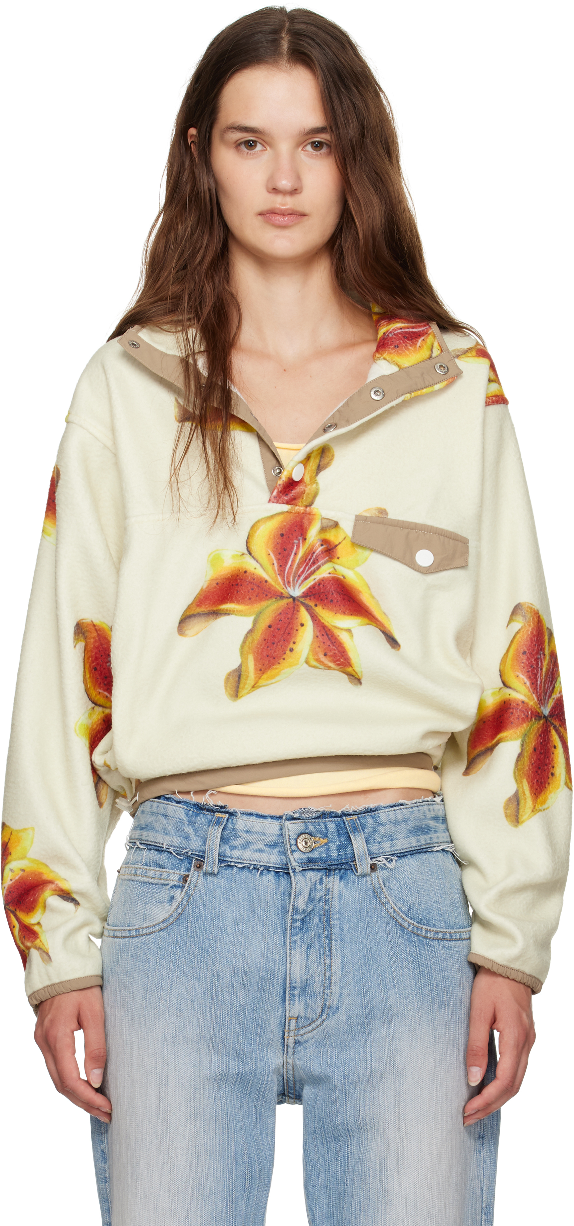 Juliet Johnstone: Beige Tiger Lily Sherpa Fleece Sweatshirt