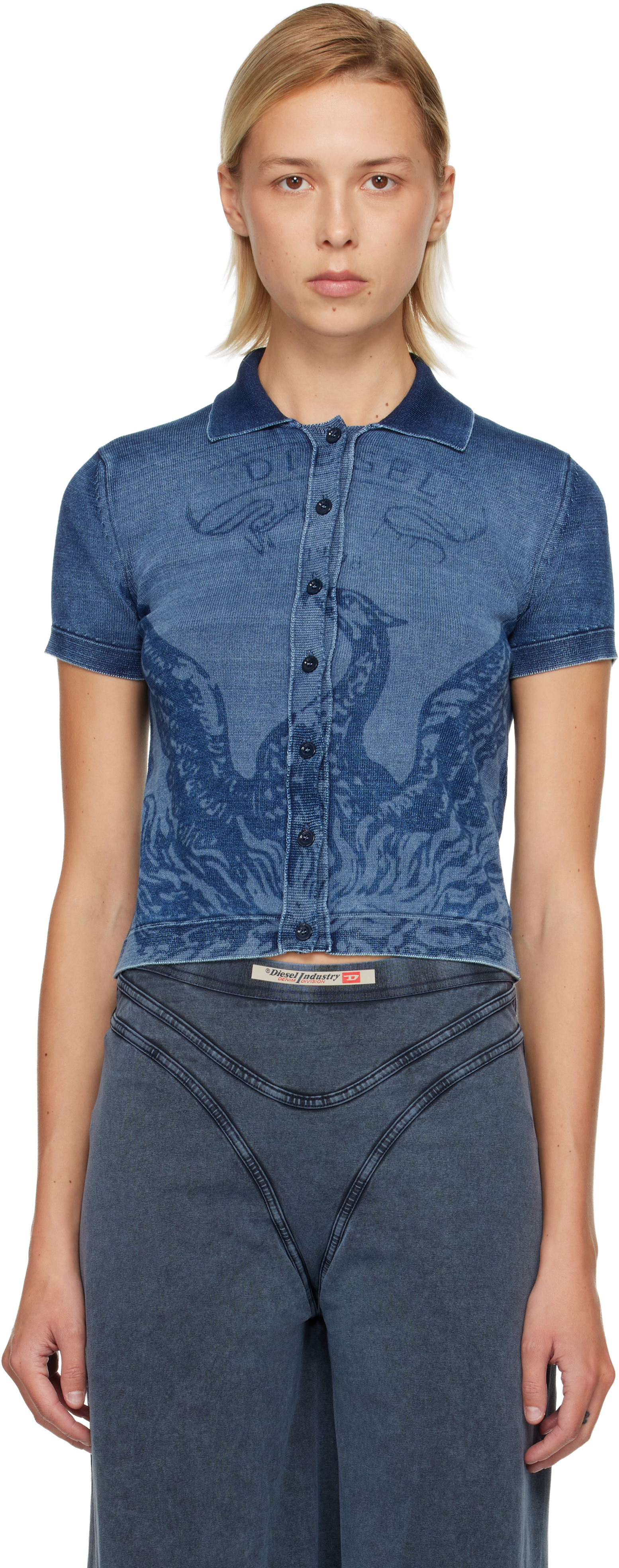 Diesel Indigo Shirt-cardigan With Phoenix Logo In Blue