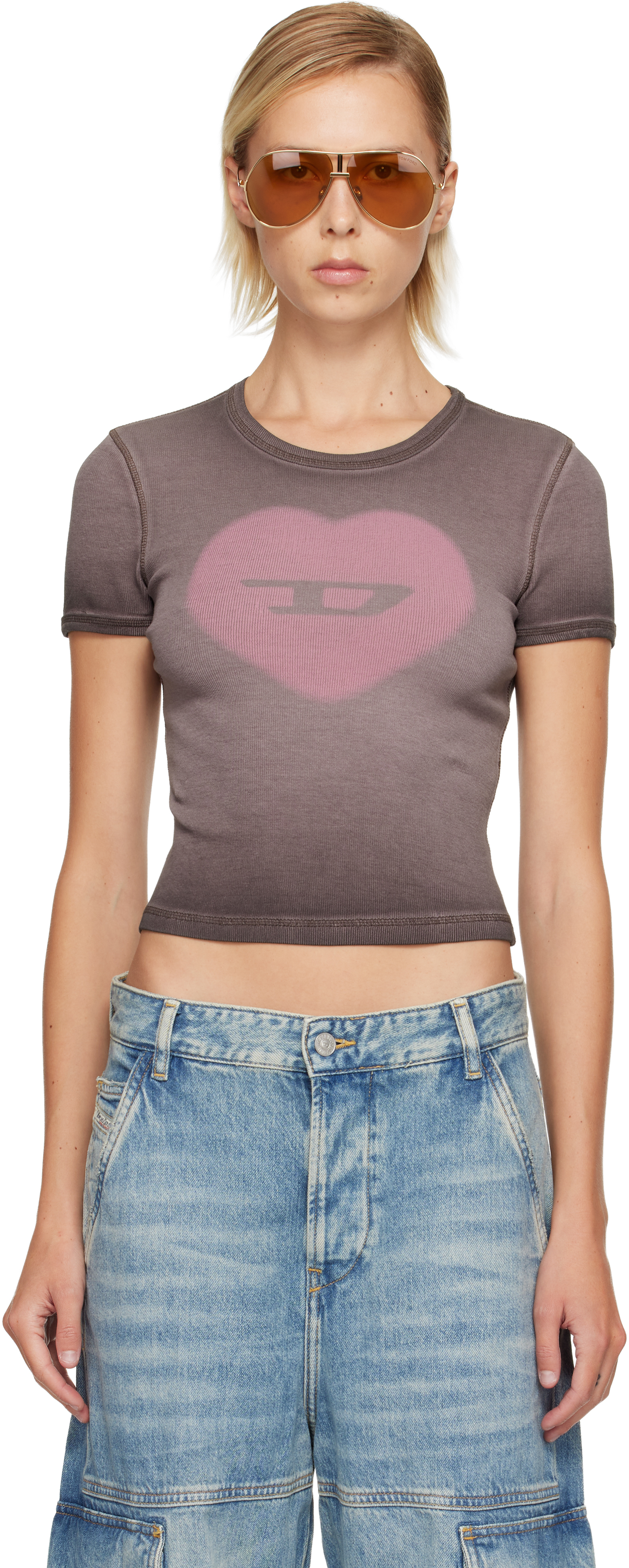 Diesel T-ele T-shirt In Washed Purple Stretch Cotton In Brown