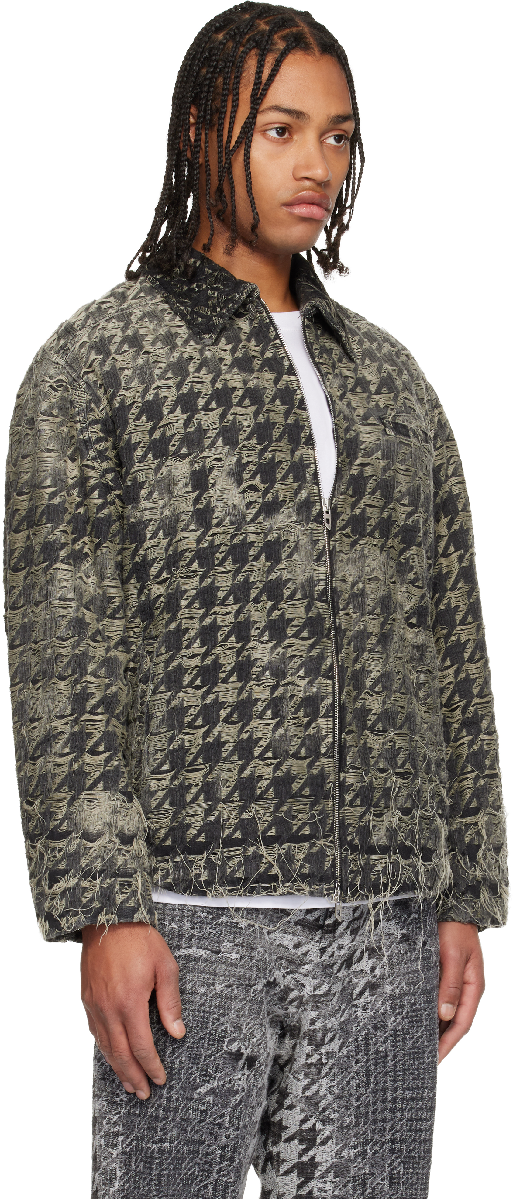 Diesel Jacket In Houndstooth-weave Denim In Black