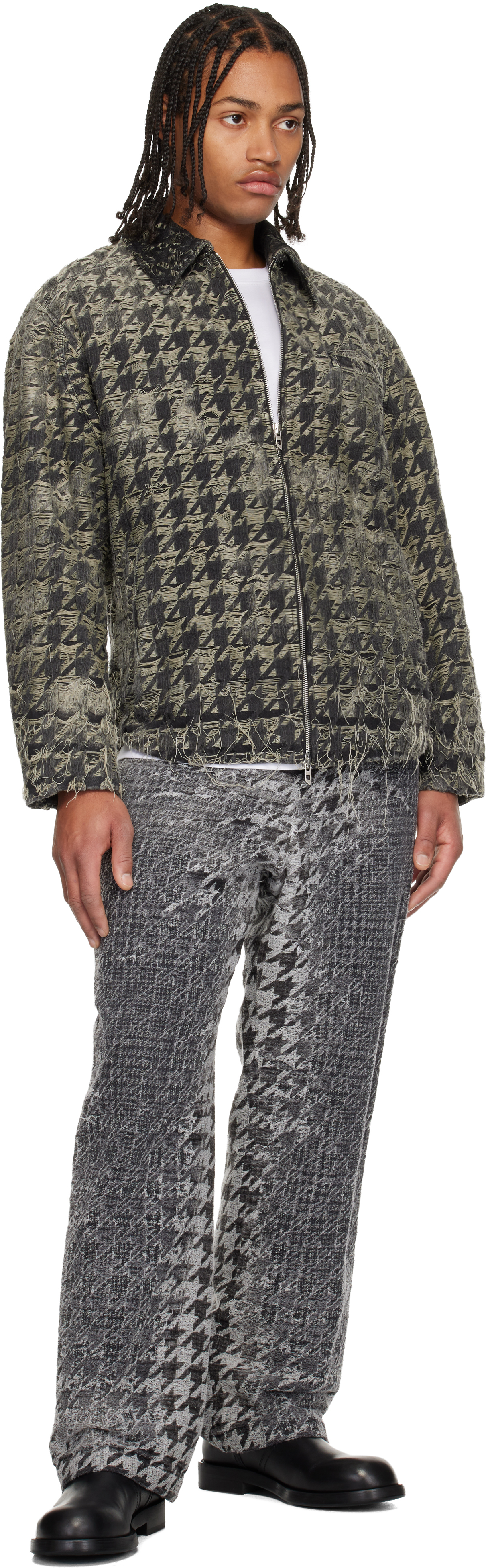 Diesel Jacket In Houndstooth-weave Denim In Black