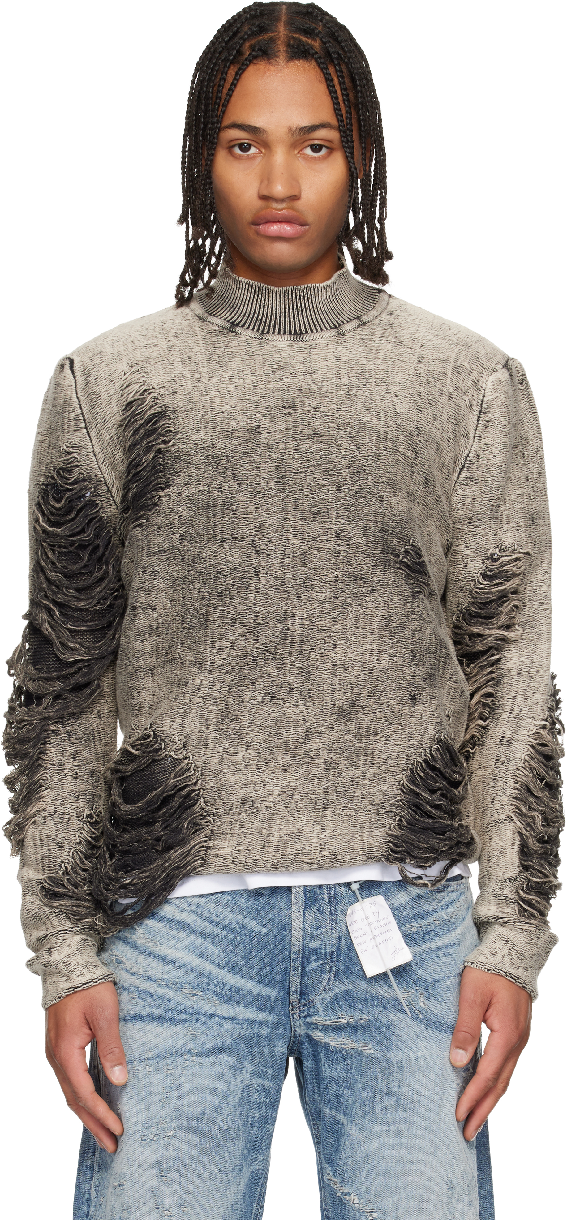 Diesel Destroyed Jumper With Floating Yarns In Gray