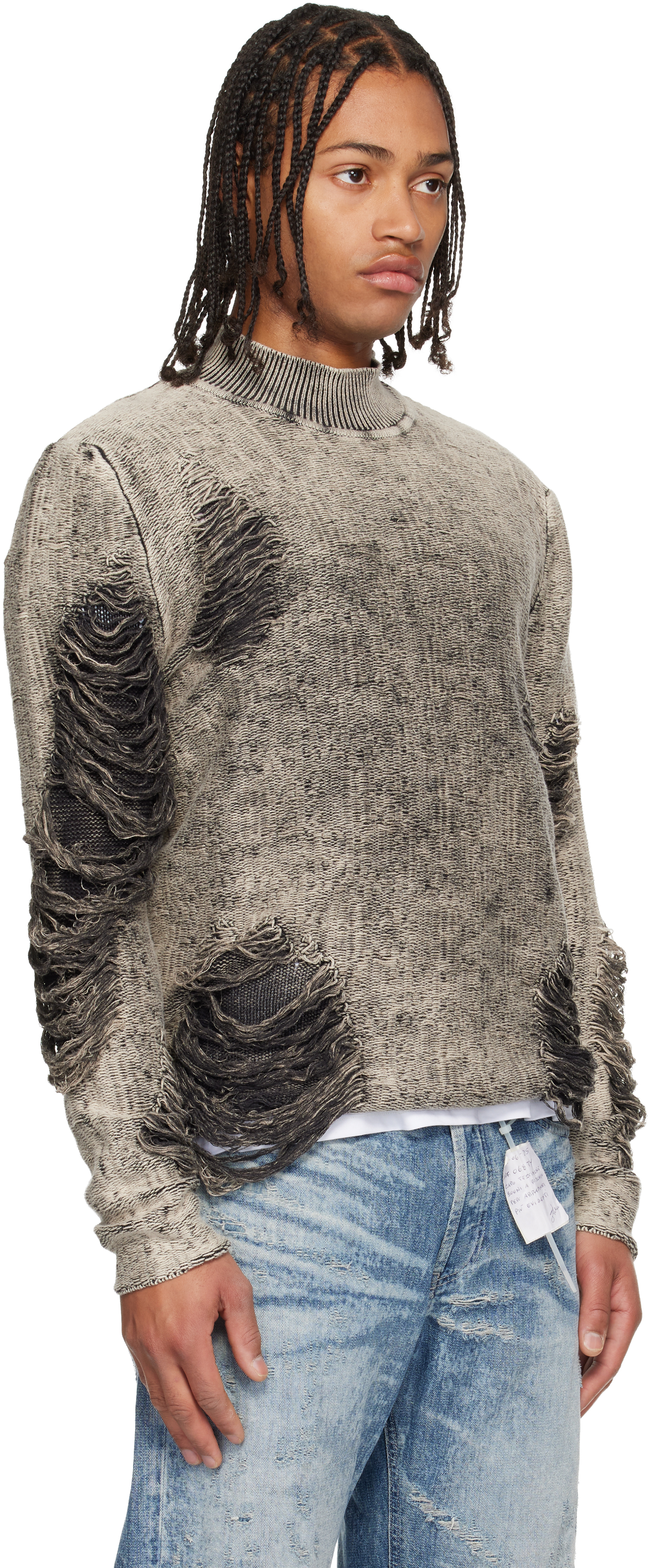 Diesel Destroyed Jumper With Floating Yarns In Gray
